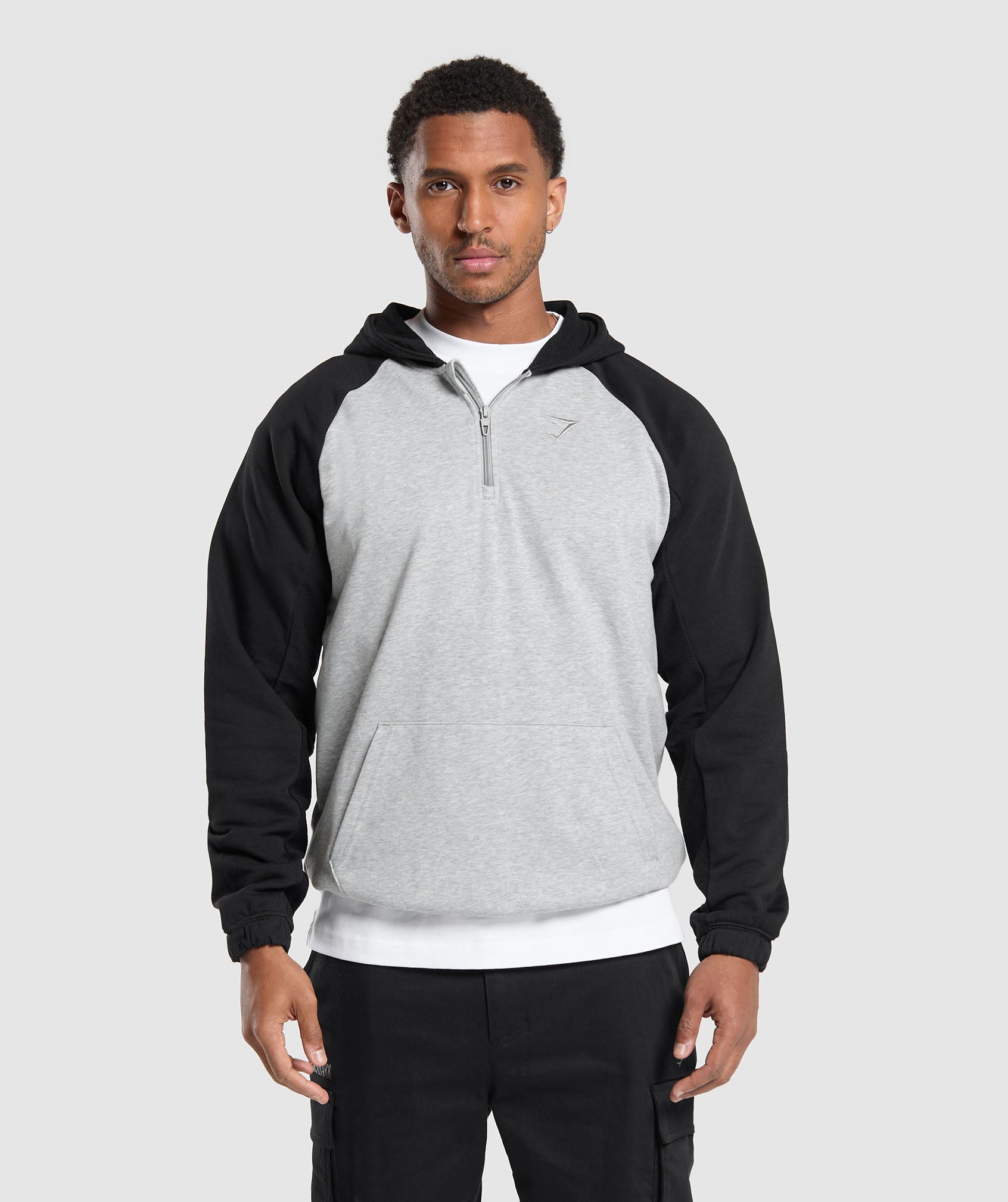 Gymshark 1/4 Zip Raglan Hoodie - Black/Light Grey Marl
