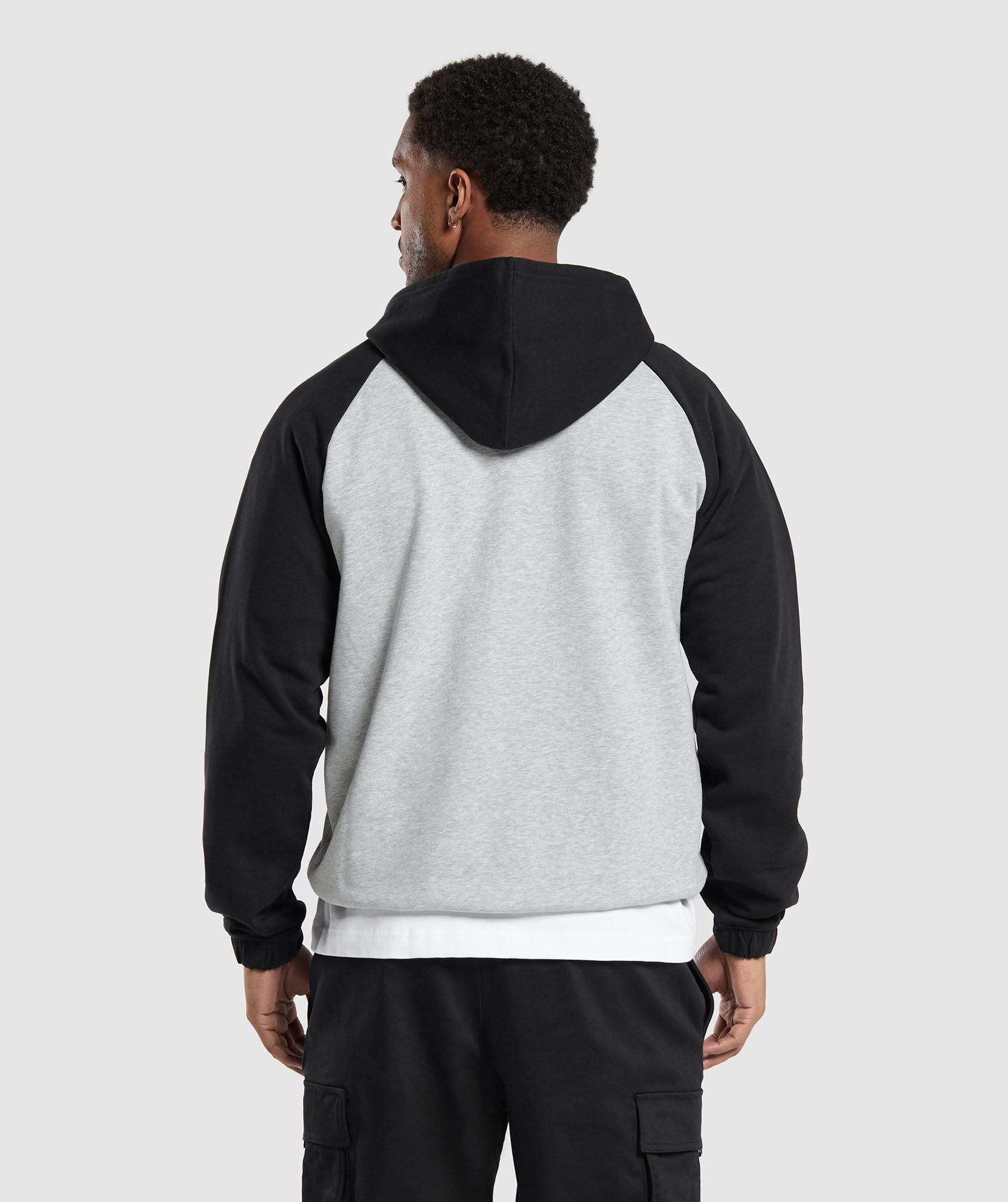 Gymshark 1/4 Zip Raglan Hoodie - Black/Light Grey Marl