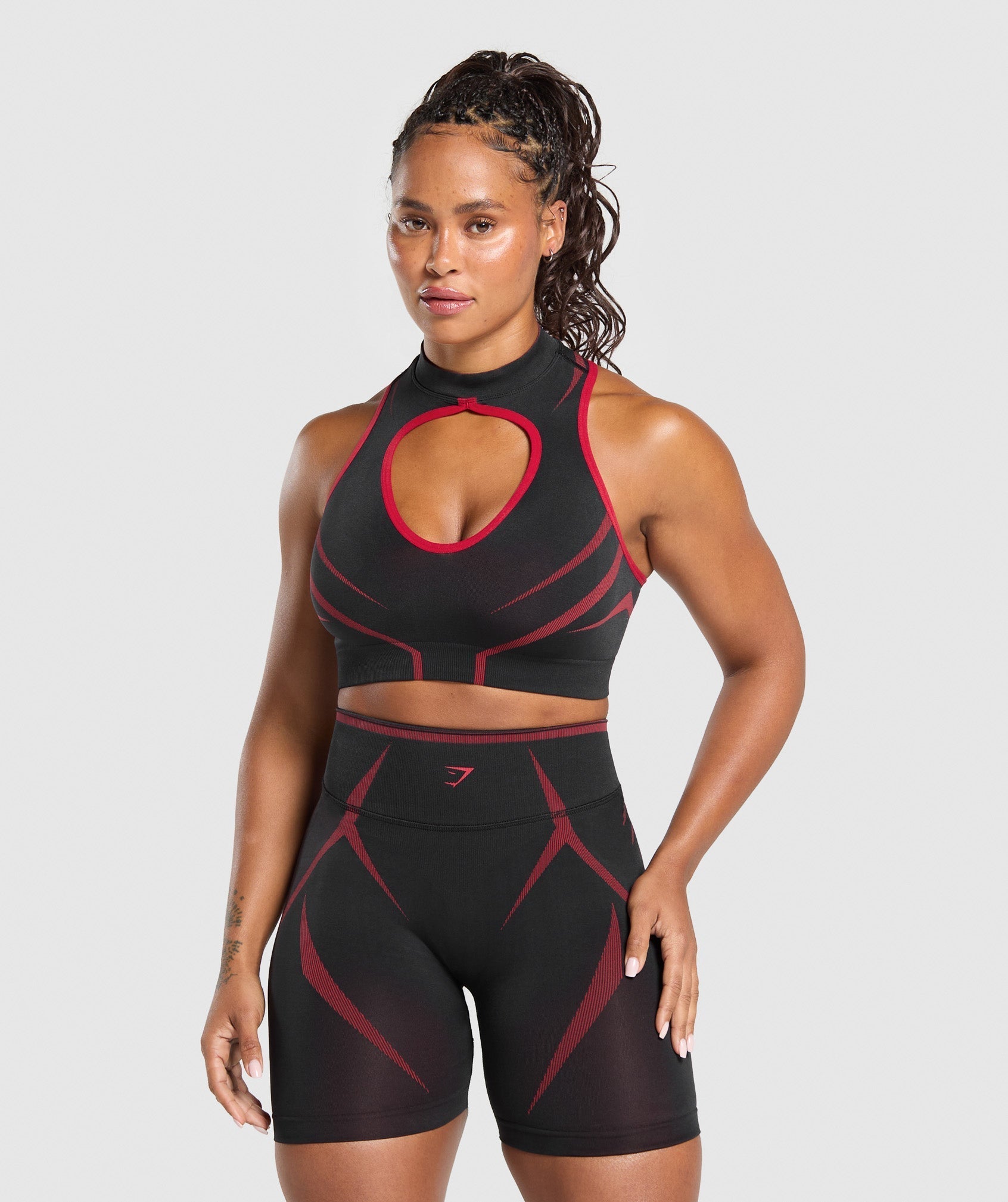 Gymshark Apex Lift Seamless Crop Top - Black/Carmine Red