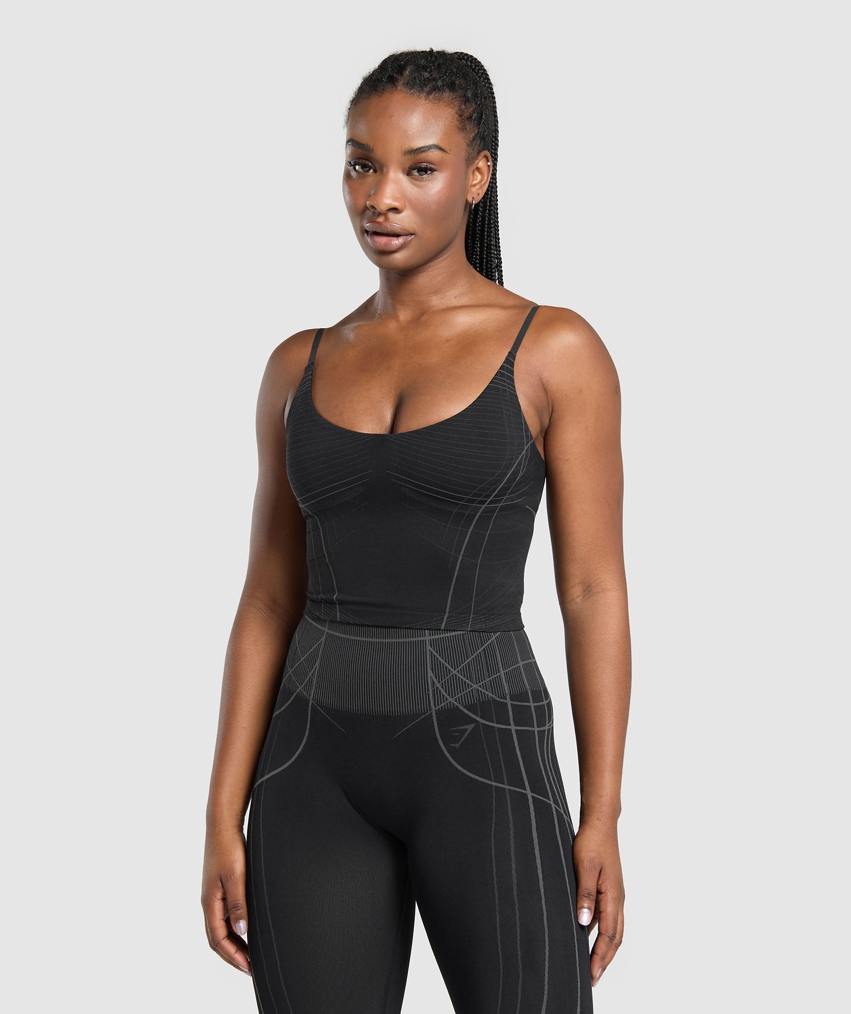Gymshark Apex Seamless Midi Tank With Shelf - Black/Graphite Grey