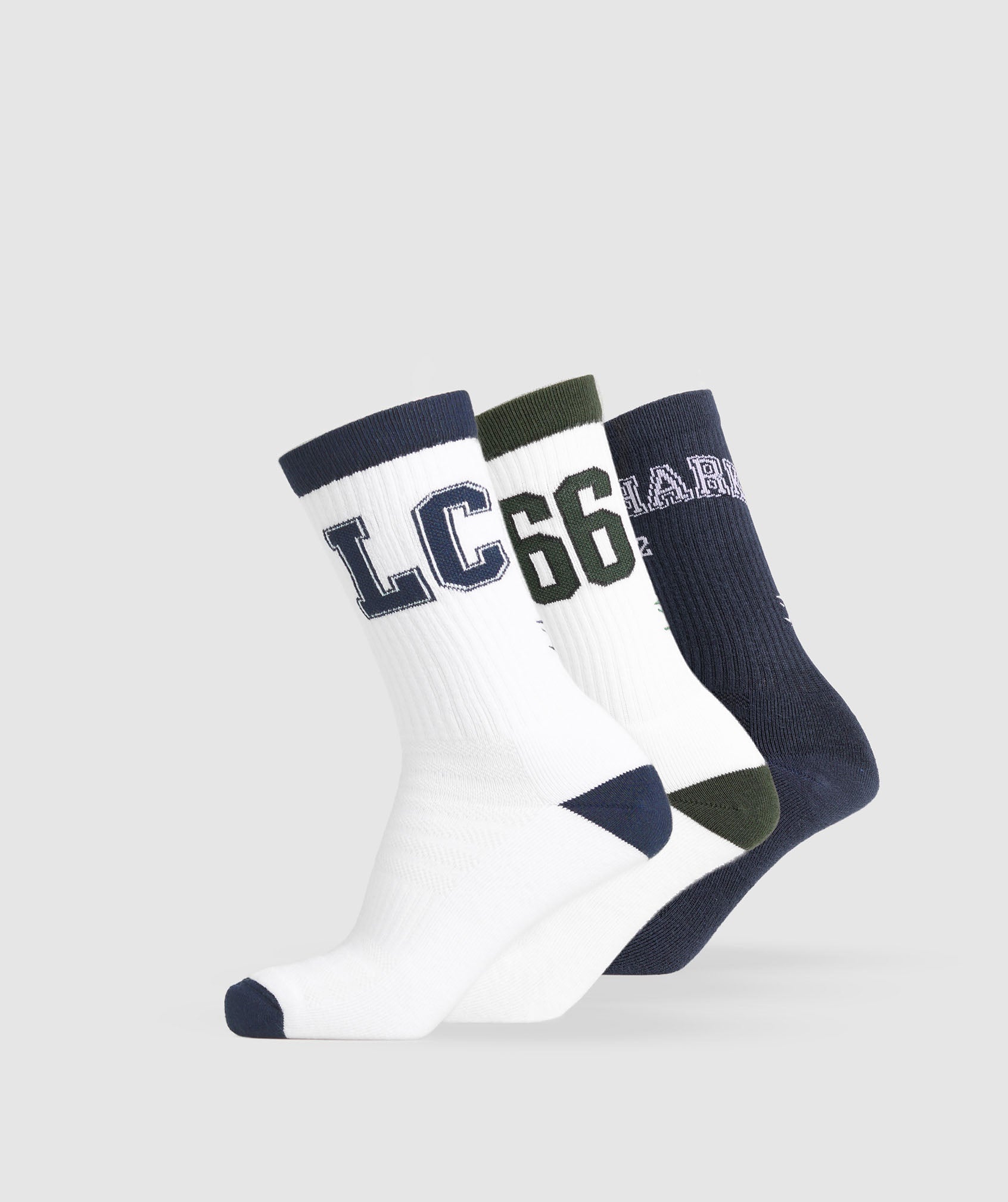Collegiate Crew Socks 3pk - White/Heavy Blue/Trail Green