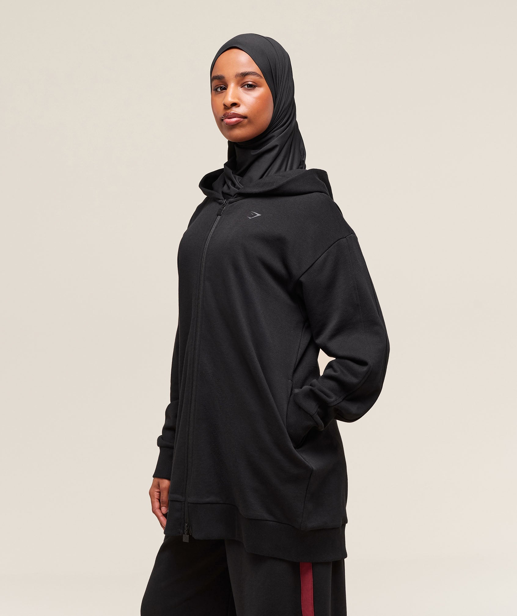 Gymshark Covered Longline Zip Up Hoodie - Black