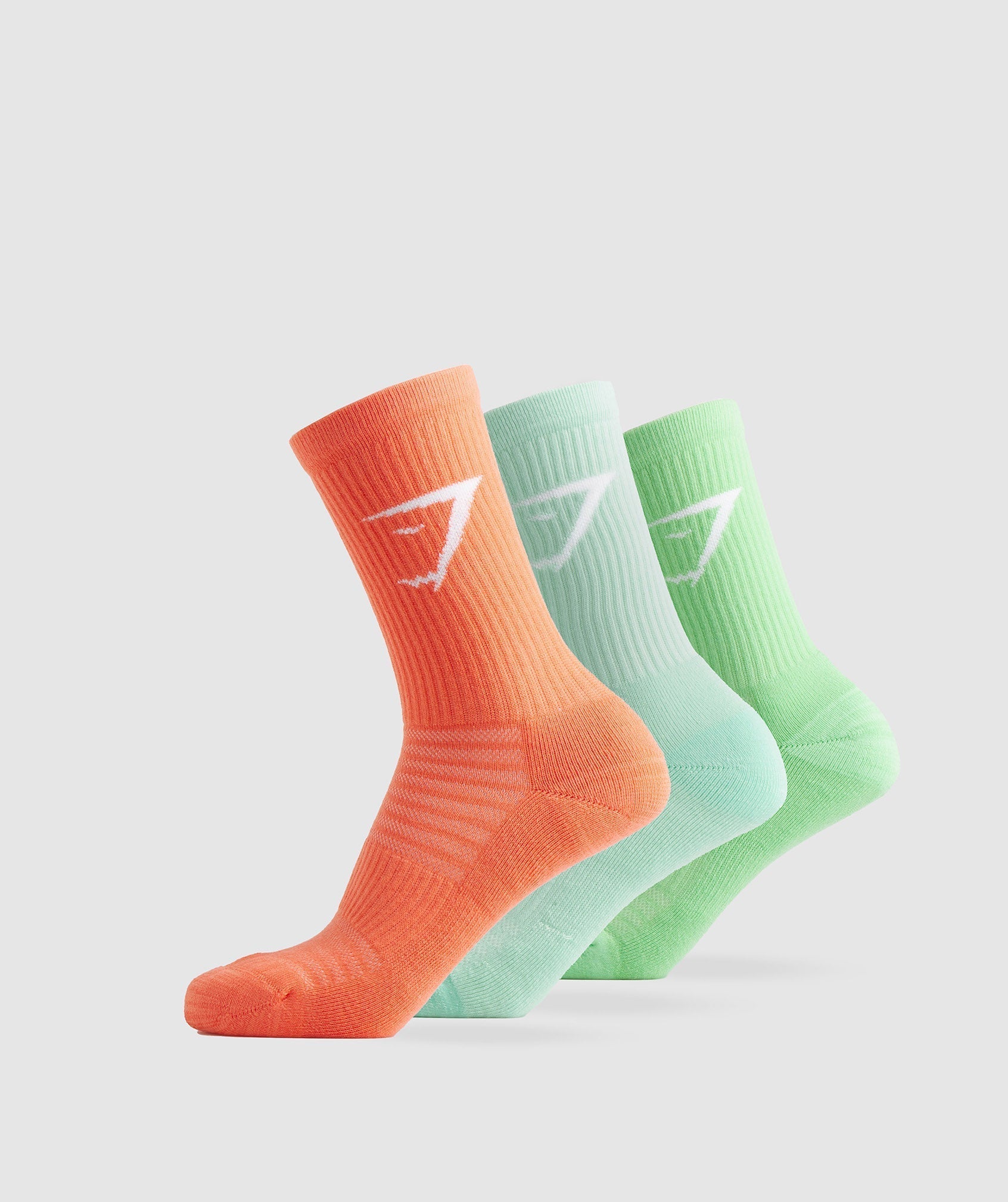 Gymshark Crew Socks 3pk - Orange/Pool Blue/Iris Green