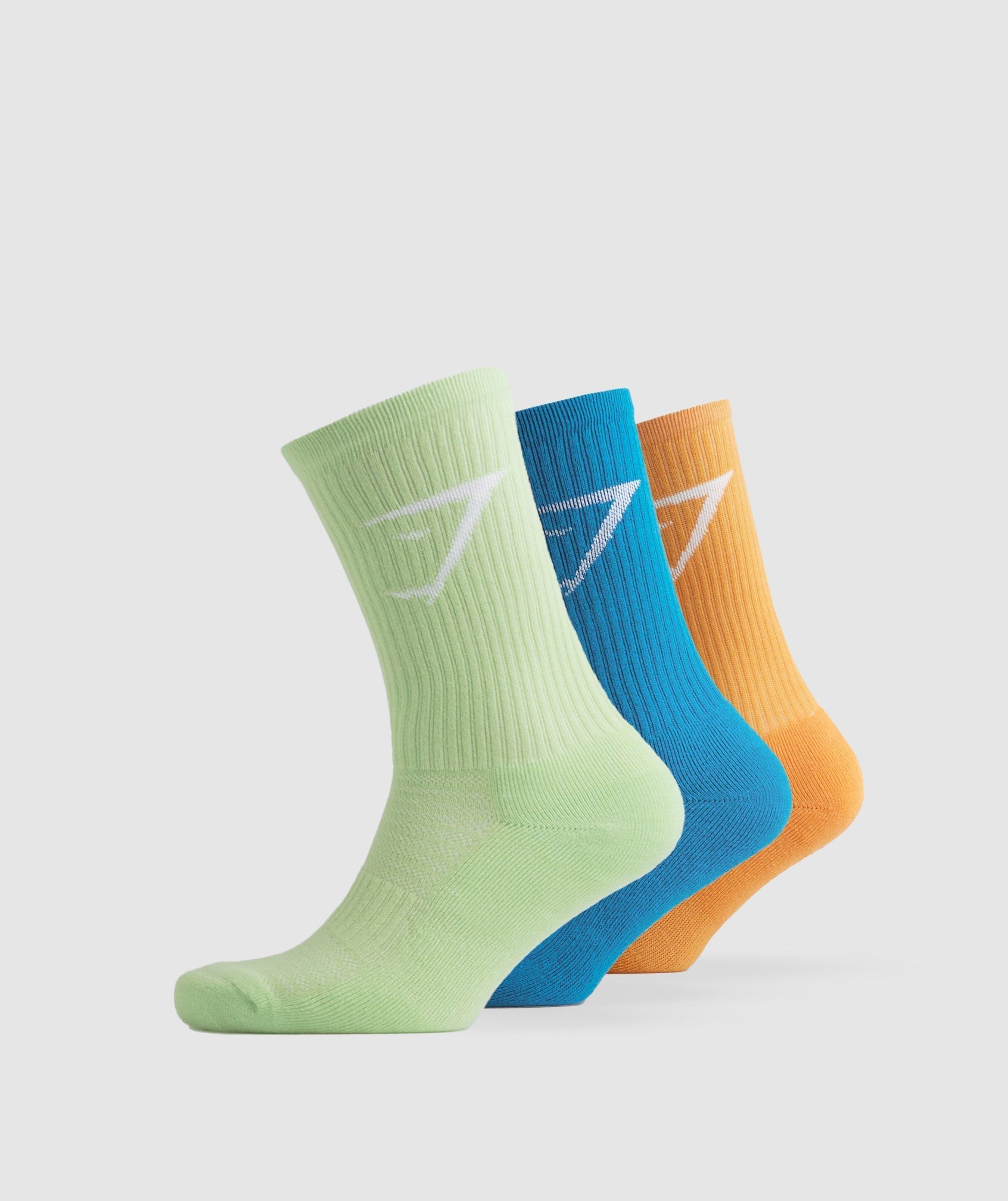 Gymshark Crew Socks 3pk - Apricot Orange/Bali Green/Meridian Blue