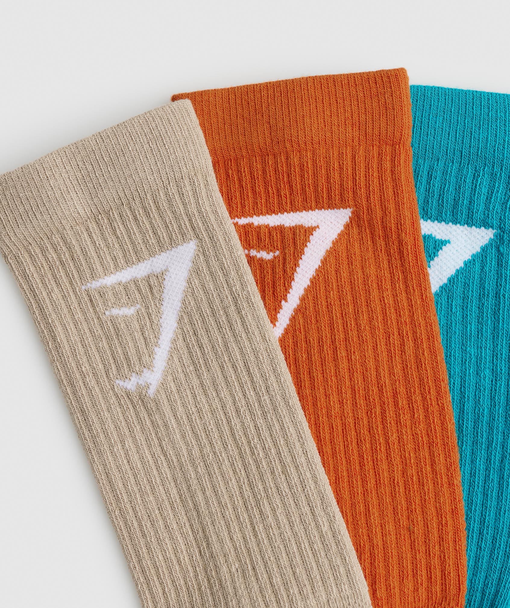 Gymshark Crew Socks 3pk - Brown/Charred Orange/Seafoam Blue