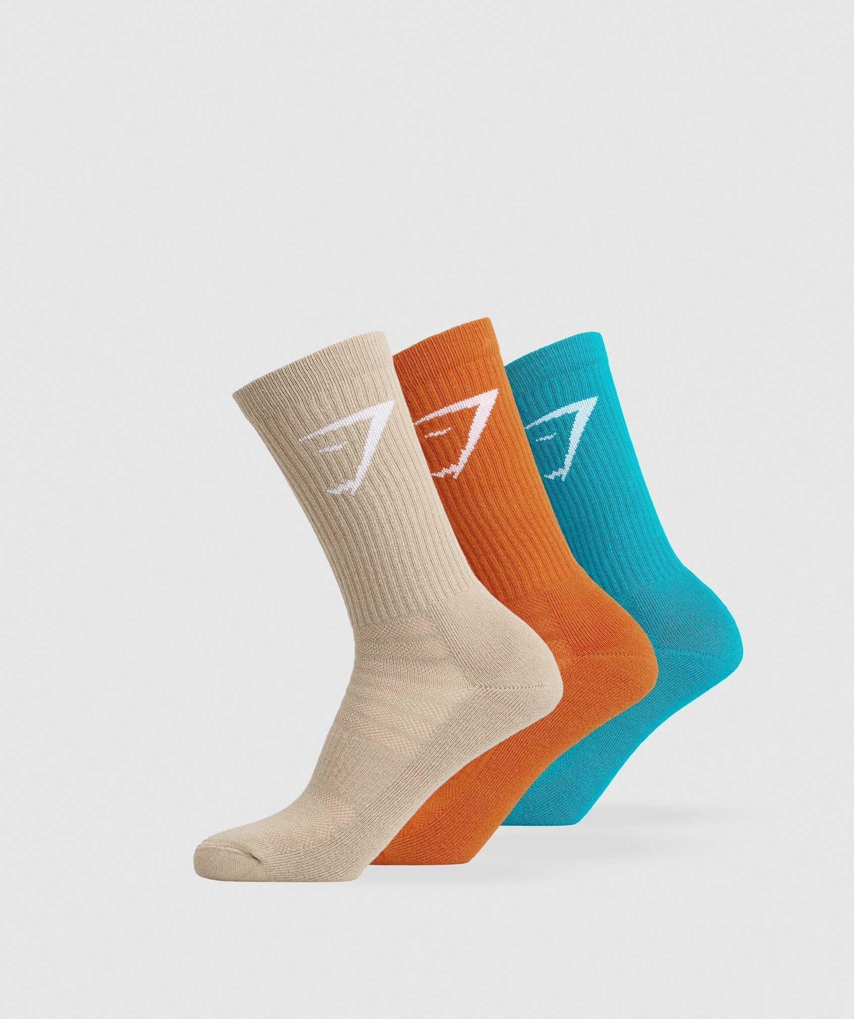 Gymshark Crew Socks 3pk - Brown/Charred Orange/Seafoam Blue