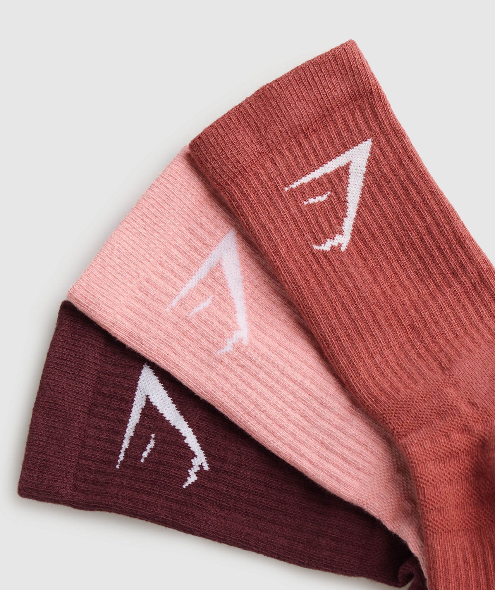 Gymshark Crew Socks 3pk - Rich Maroon/Flamingo Pink/Rust Red