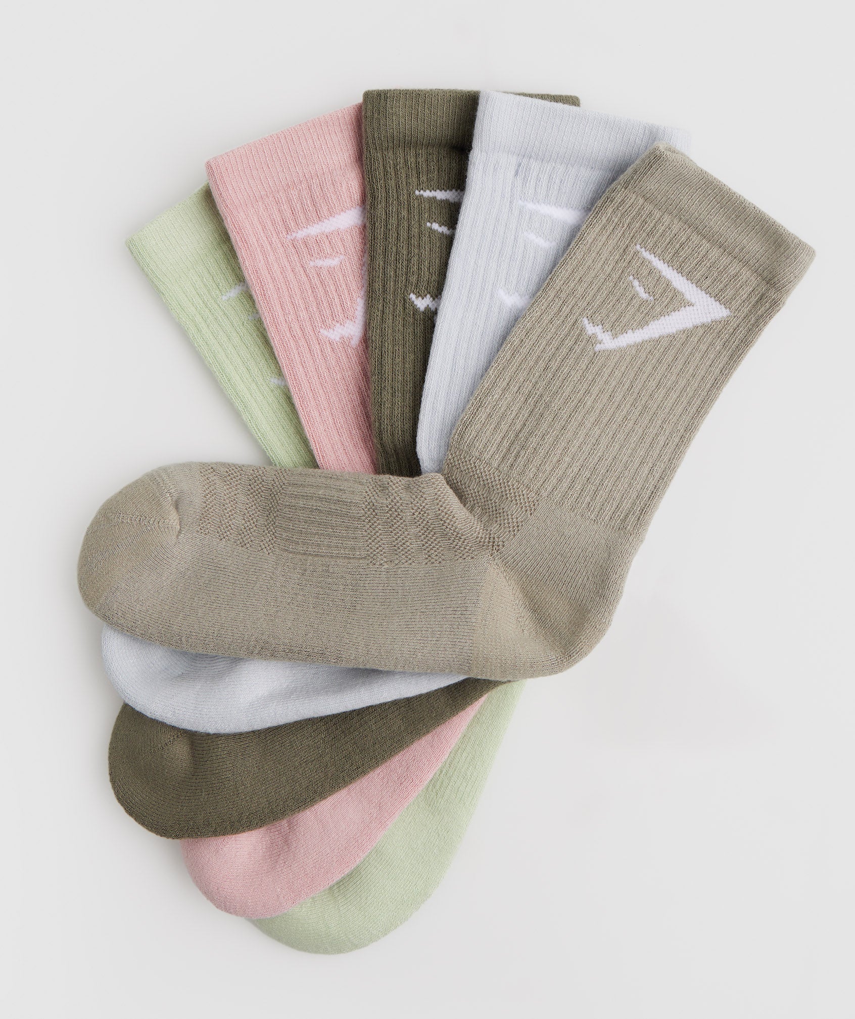 Gymshark Crew Socks 5pk - Pink/Brown/Grey/Green/Olive