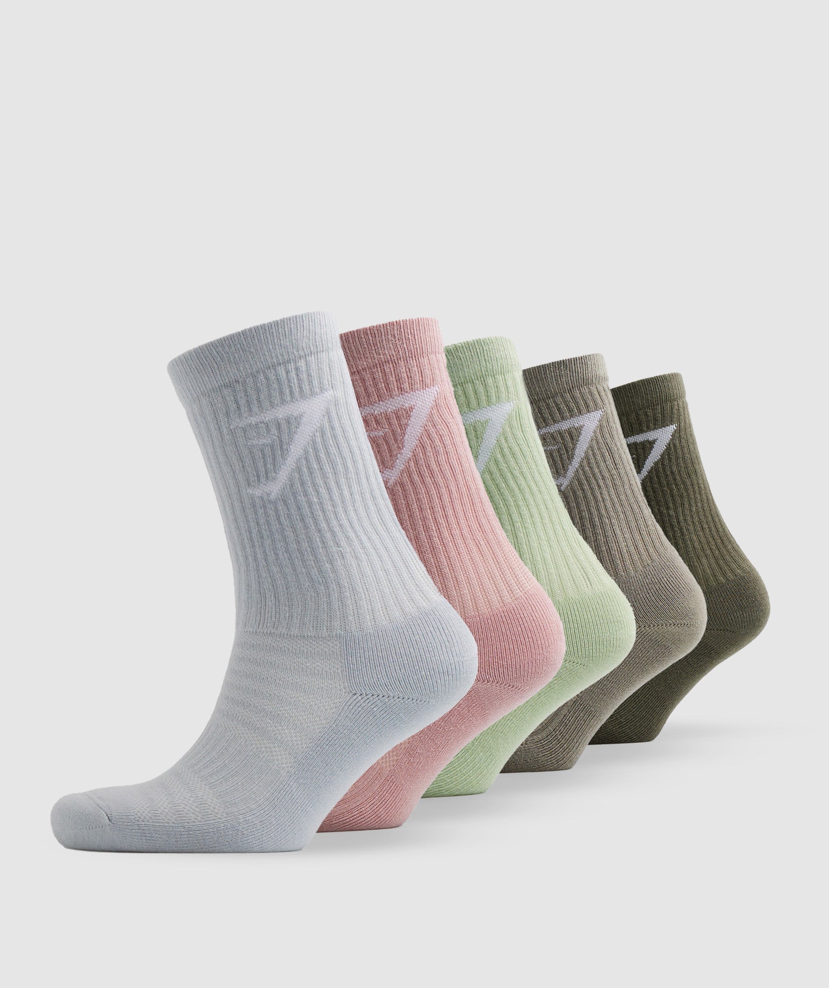 Gymshark Crew Socks 5pk - Pink/Brown/Grey/Green/Olive