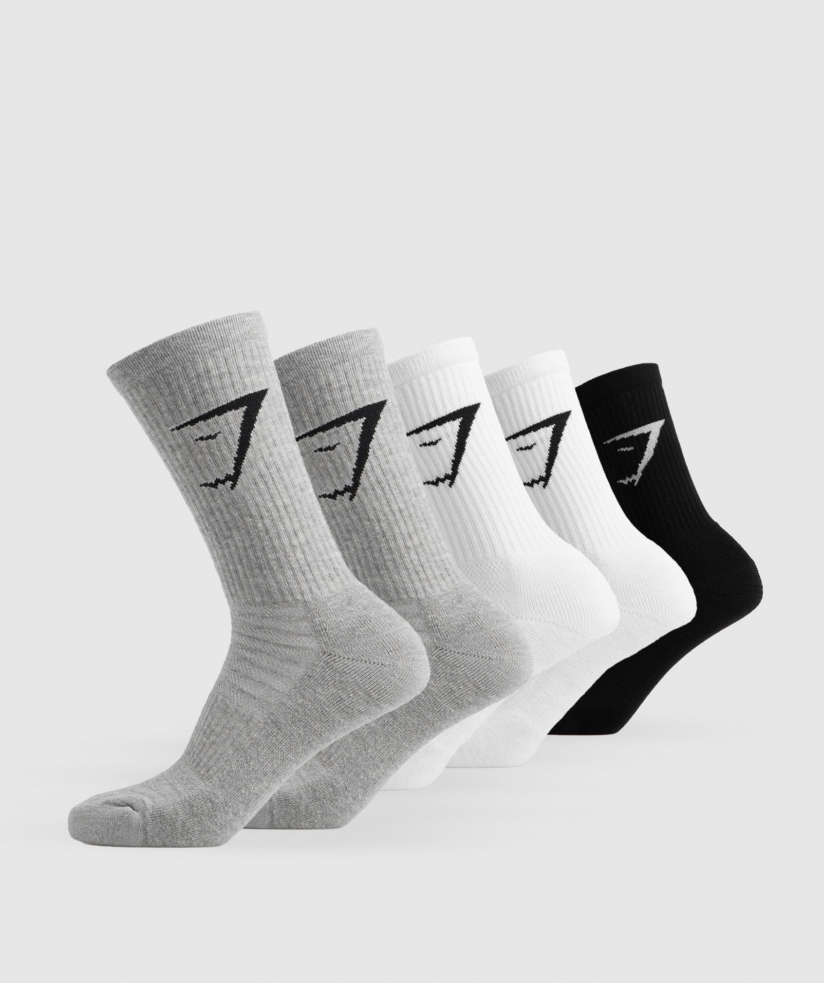Gymshark Crew Socks 5pk - White/Black/Light Grey Marl