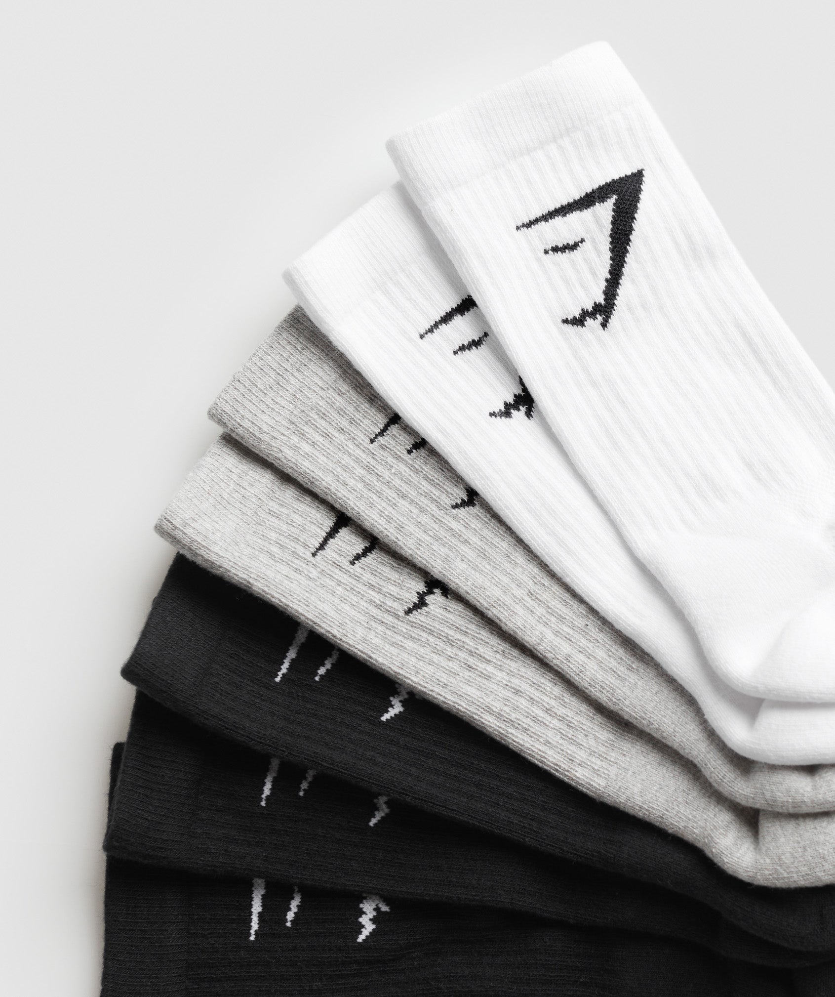 Gymshark Crew Socks 7pk - White/Light Grey Core Marl/Black
