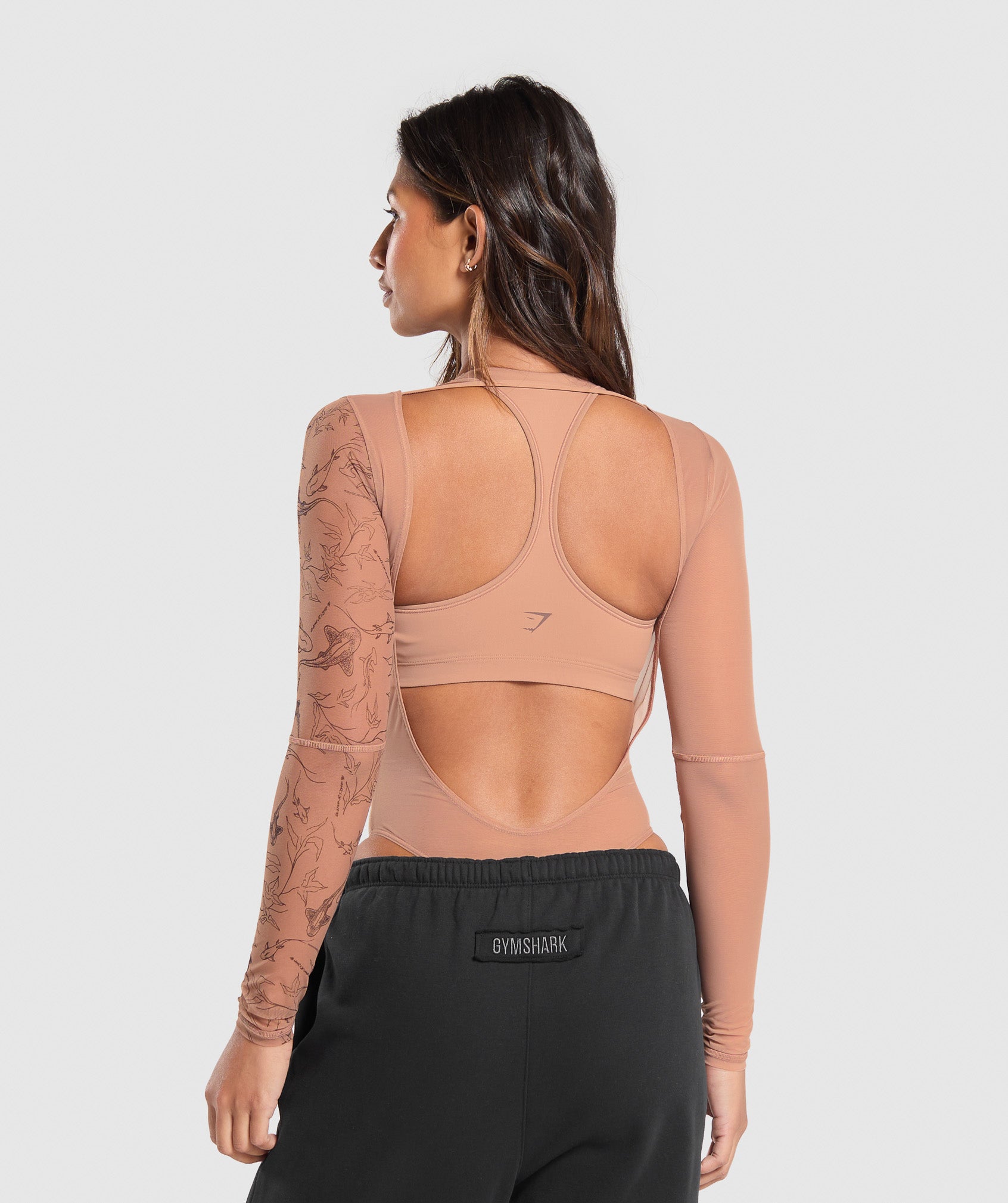 Elevate Tattoo Graphic Mesh Bodysuit - Autumn Brown