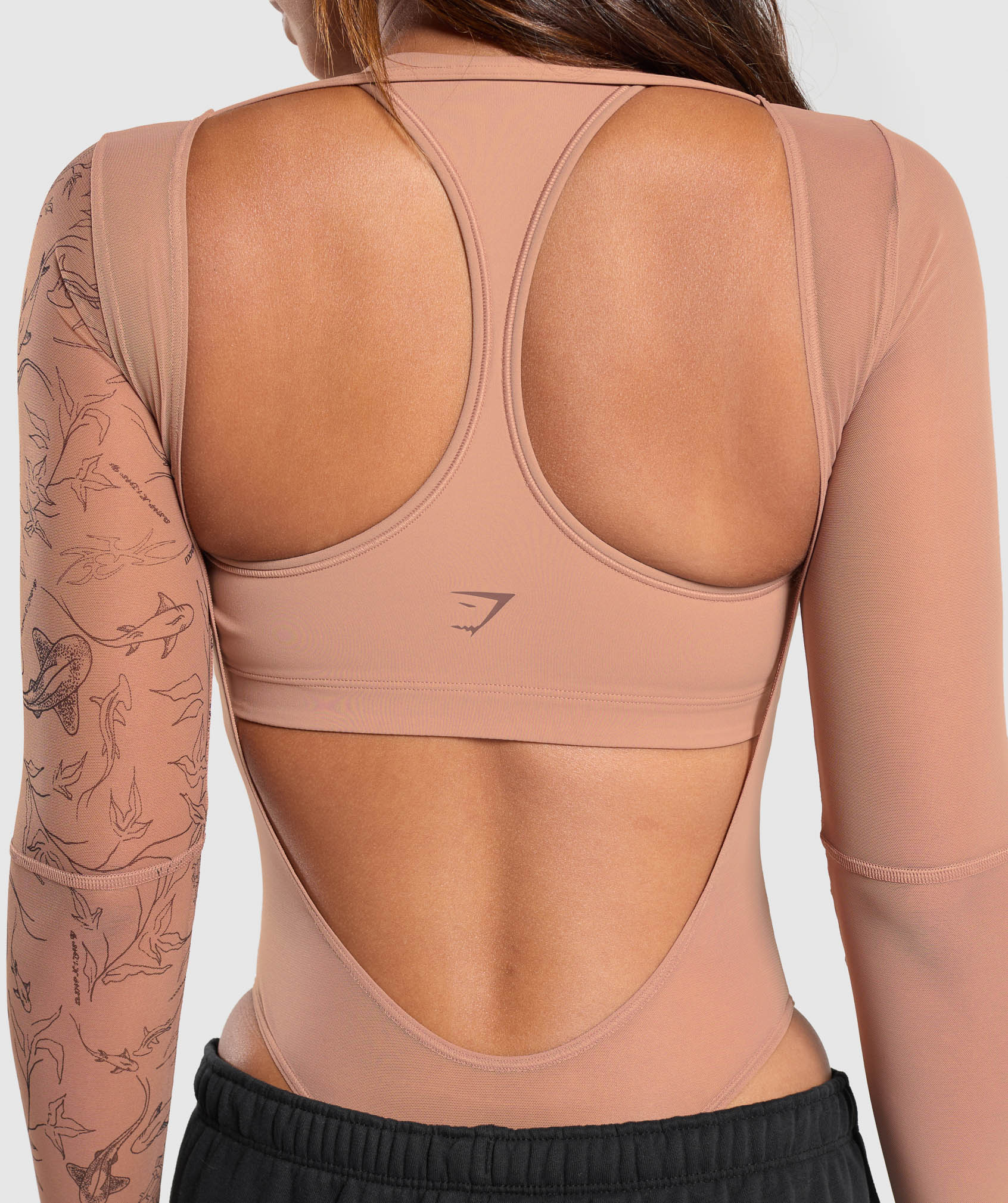 Elevate Tattoo Graphic Mesh Bodysuit - Autumn Brown