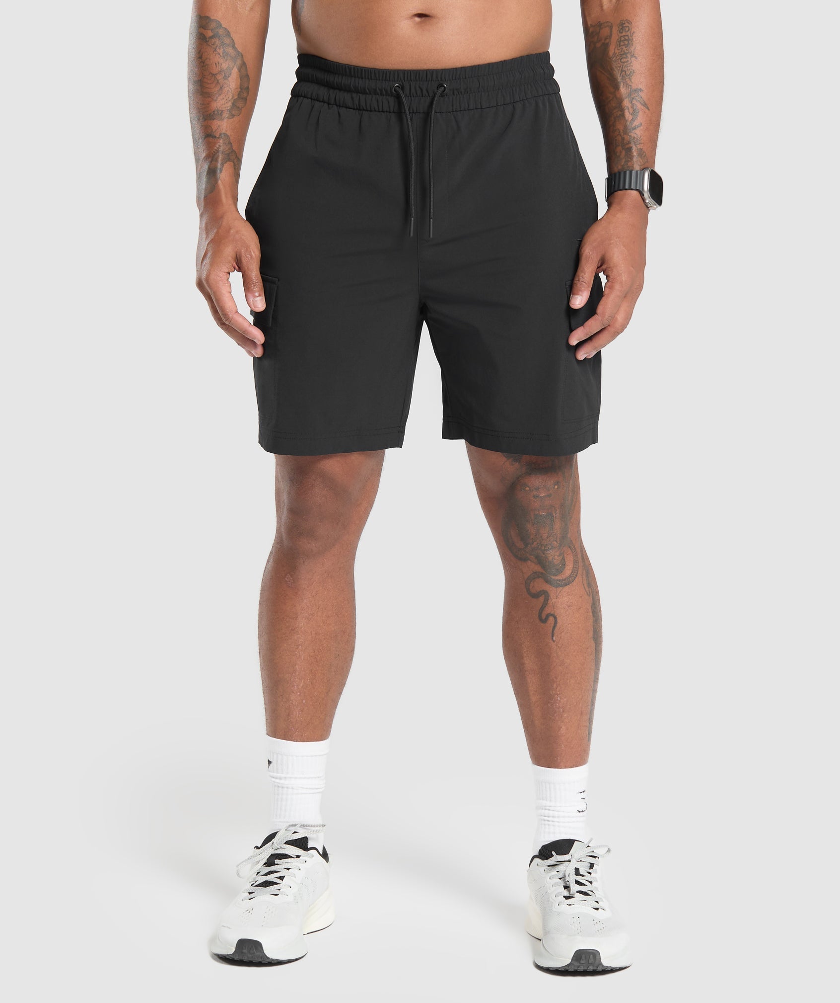 Stretch Woven Cargo Shorts - Black