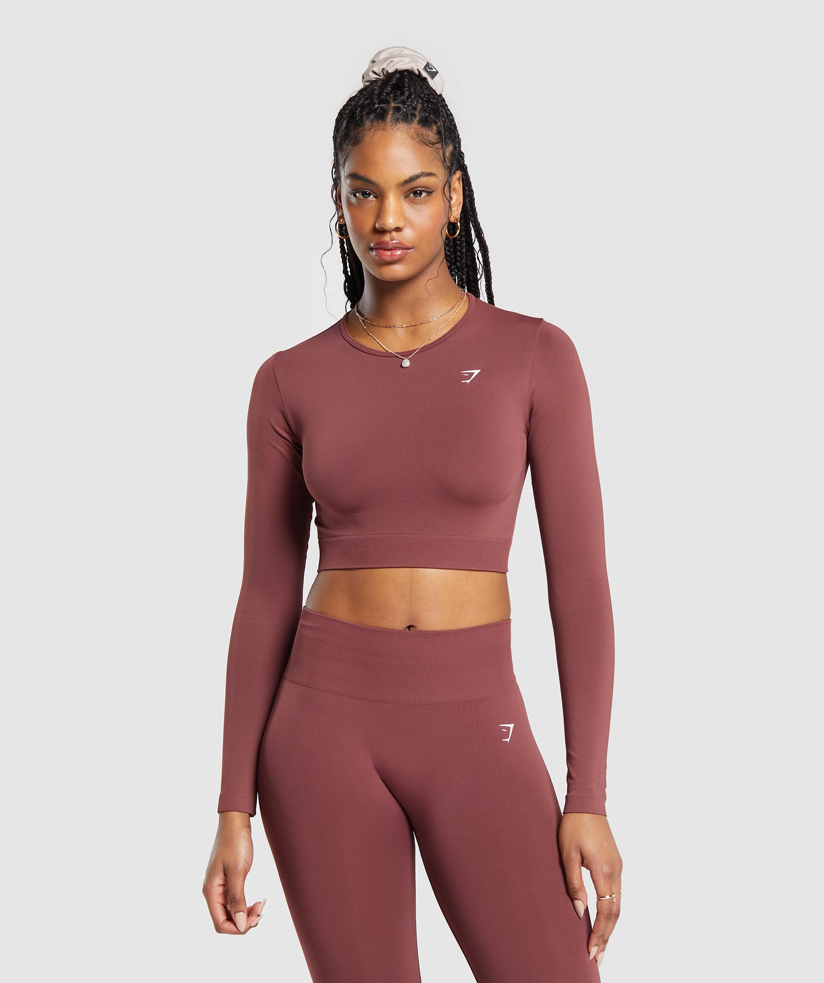 Everyday Seamless Long Sleeve Crop Top - Burgundy Brown