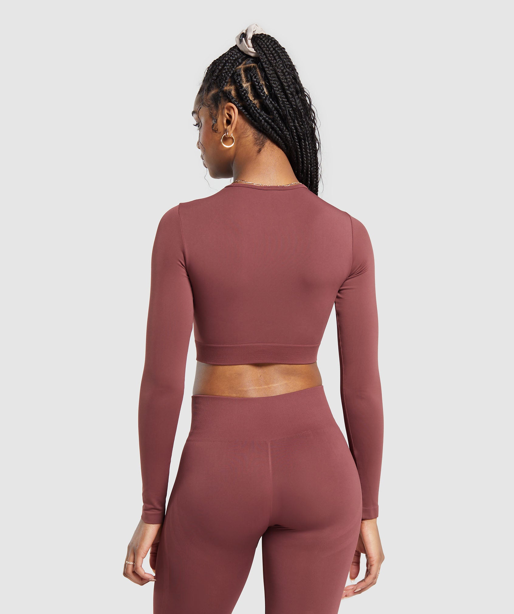 Everyday Seamless Long Sleeve Crop Top - Burgundy Brown