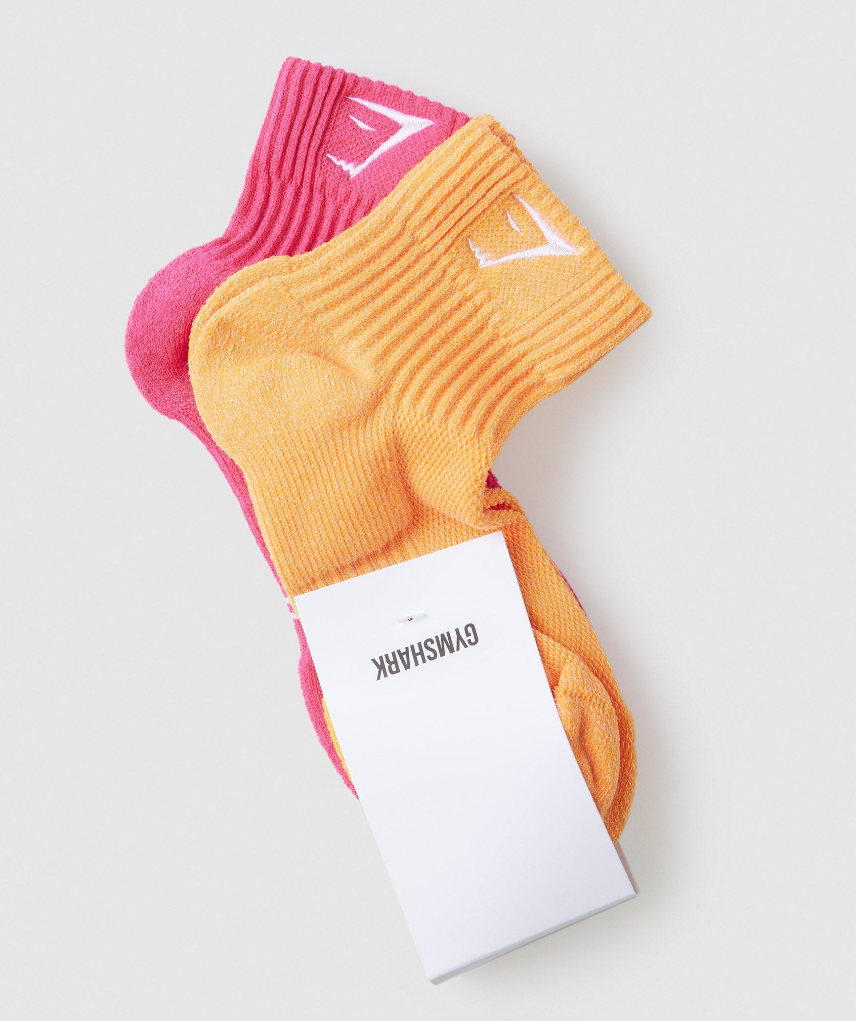 Gymshark Sharkhead Embroidered Quarter Socks 2pk - Hibiscus Pink/Apricot Orange