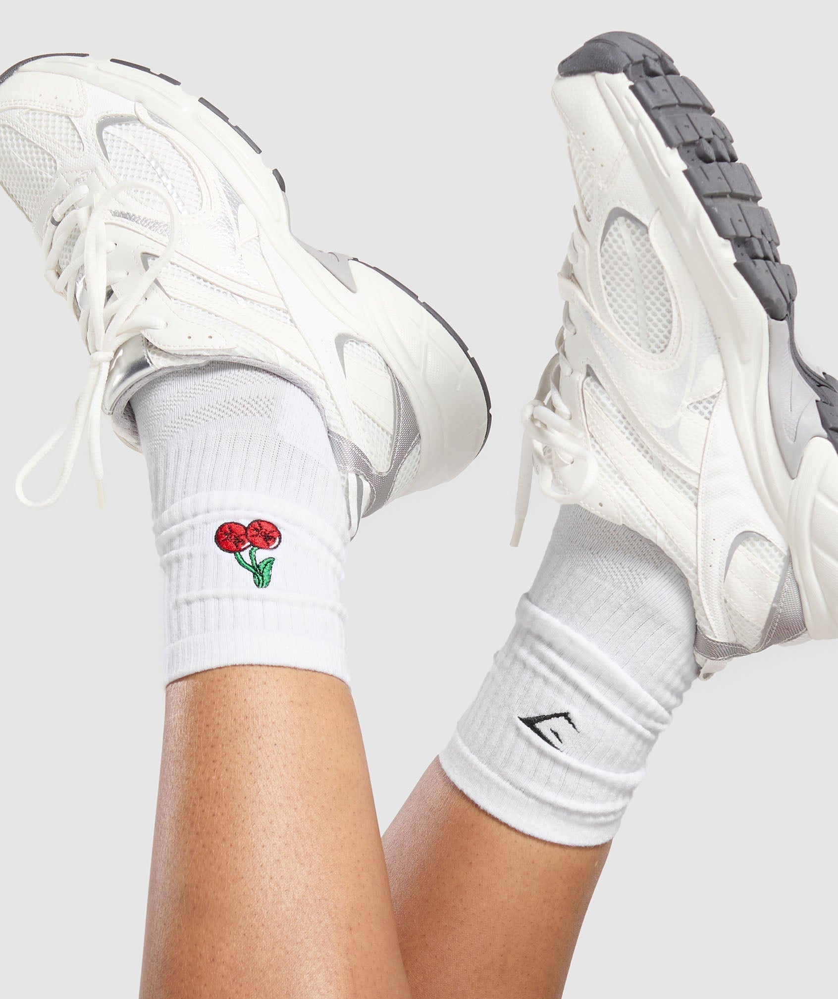 Gymshark Graphic Cherries Crew Sock Single - White
