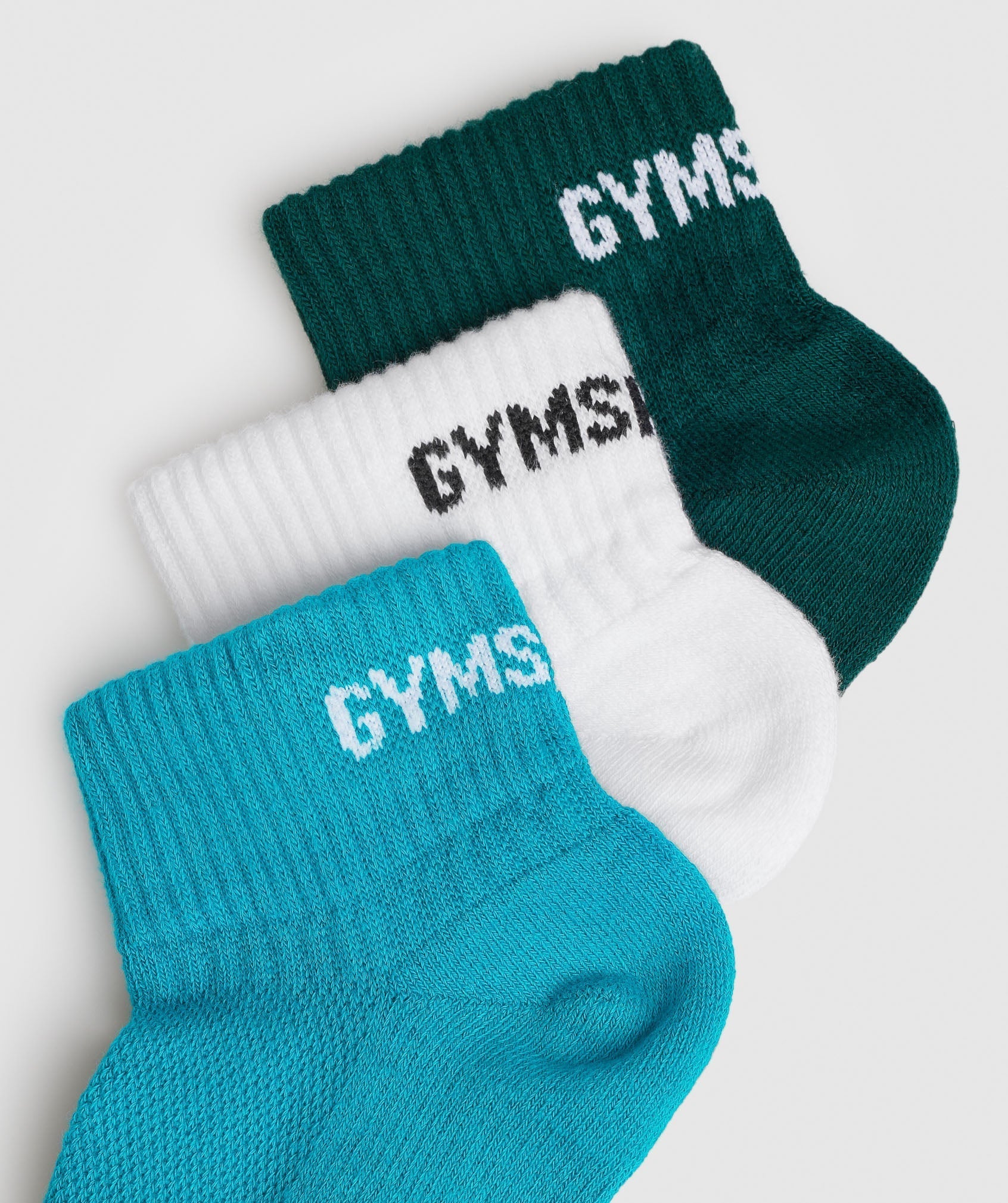 Gymshark GS Jacquard Quarter Socks 3pk - Forest Green/White/Seafoam Blue