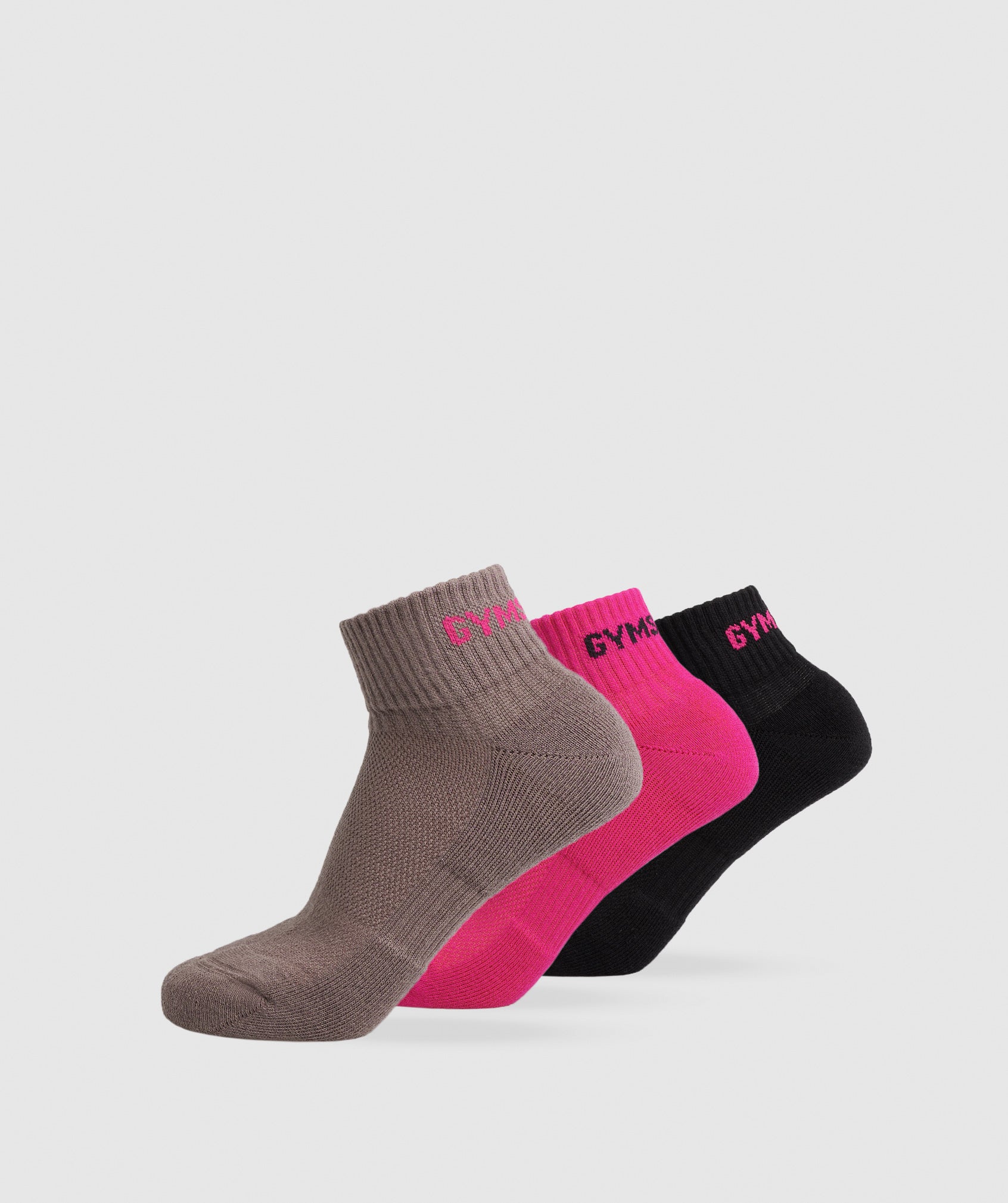 Gymshark GS Jacquard Quarter Socks 3pk - Walnut Mauve/Bold Magenta/Black