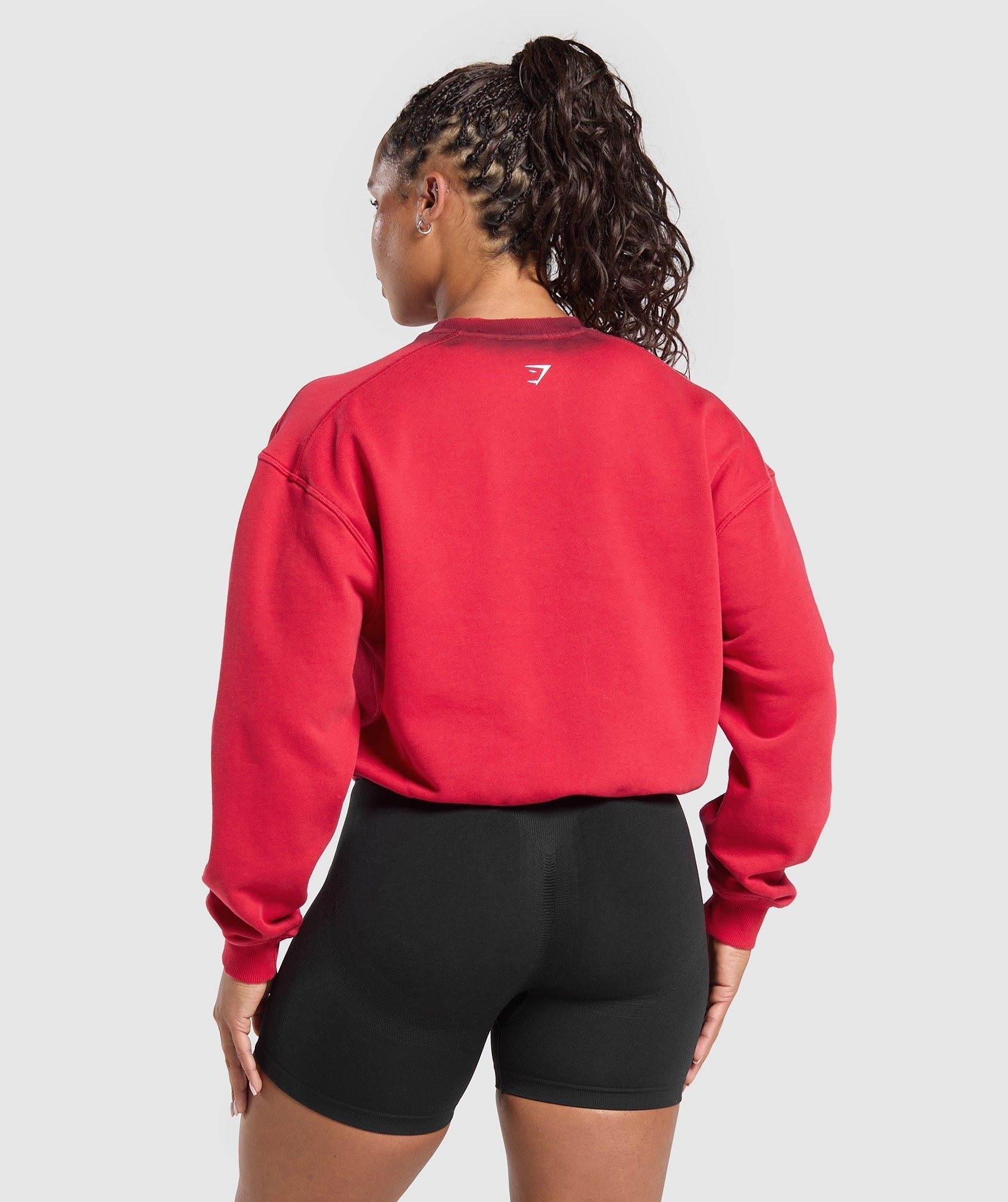 Gymshark Gains Washed Loopback Crew Neck - Conditioning Red/Sets Red