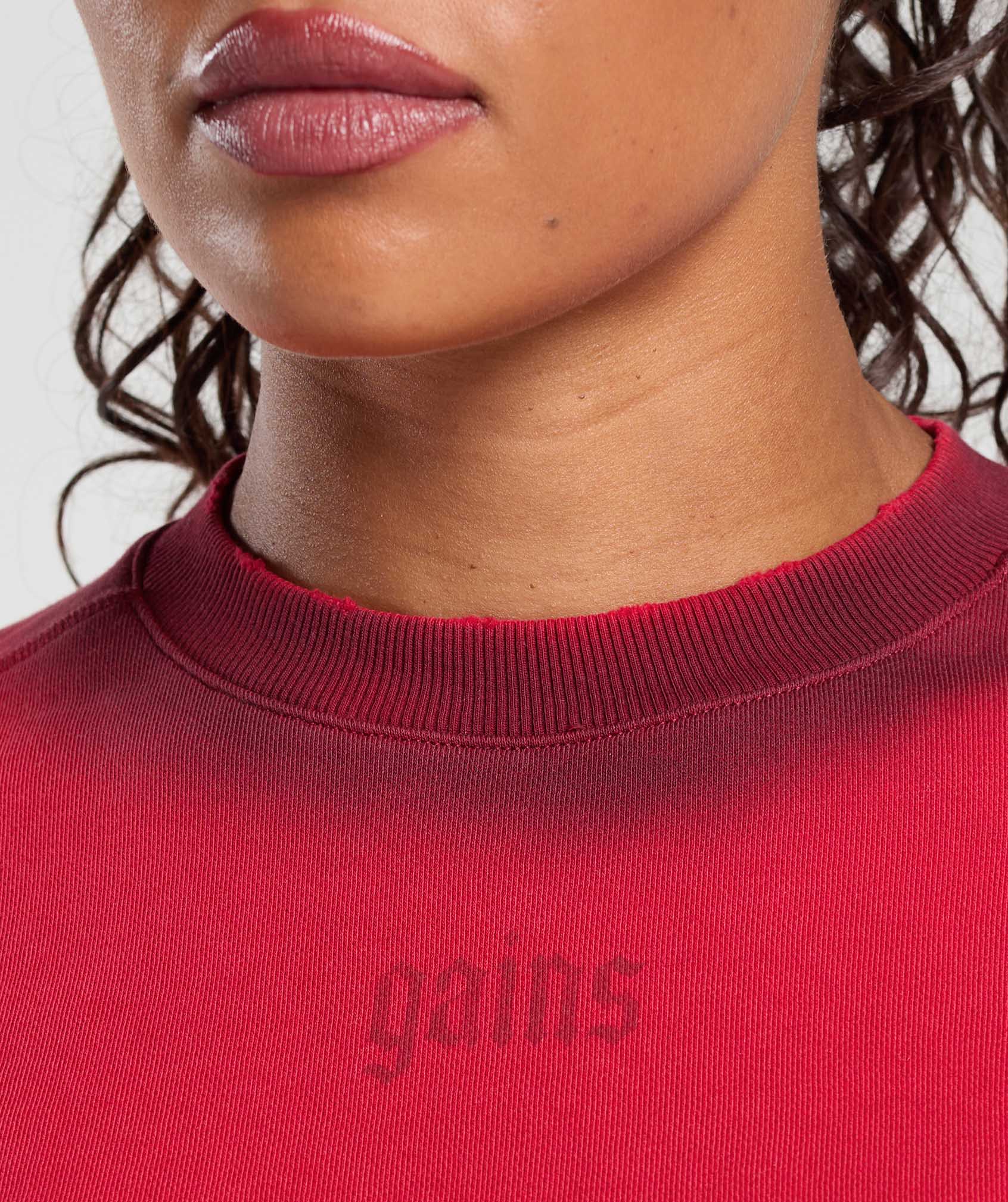 Gymshark Gains Washed Loopback Crew Neck - Conditioning Red/Sets Red