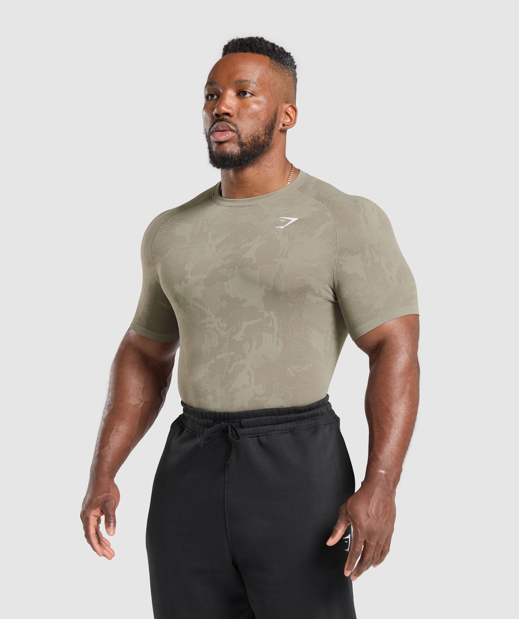 Gymshark Geo Seamless T-Shirt - Linen Brown/Camo Brown