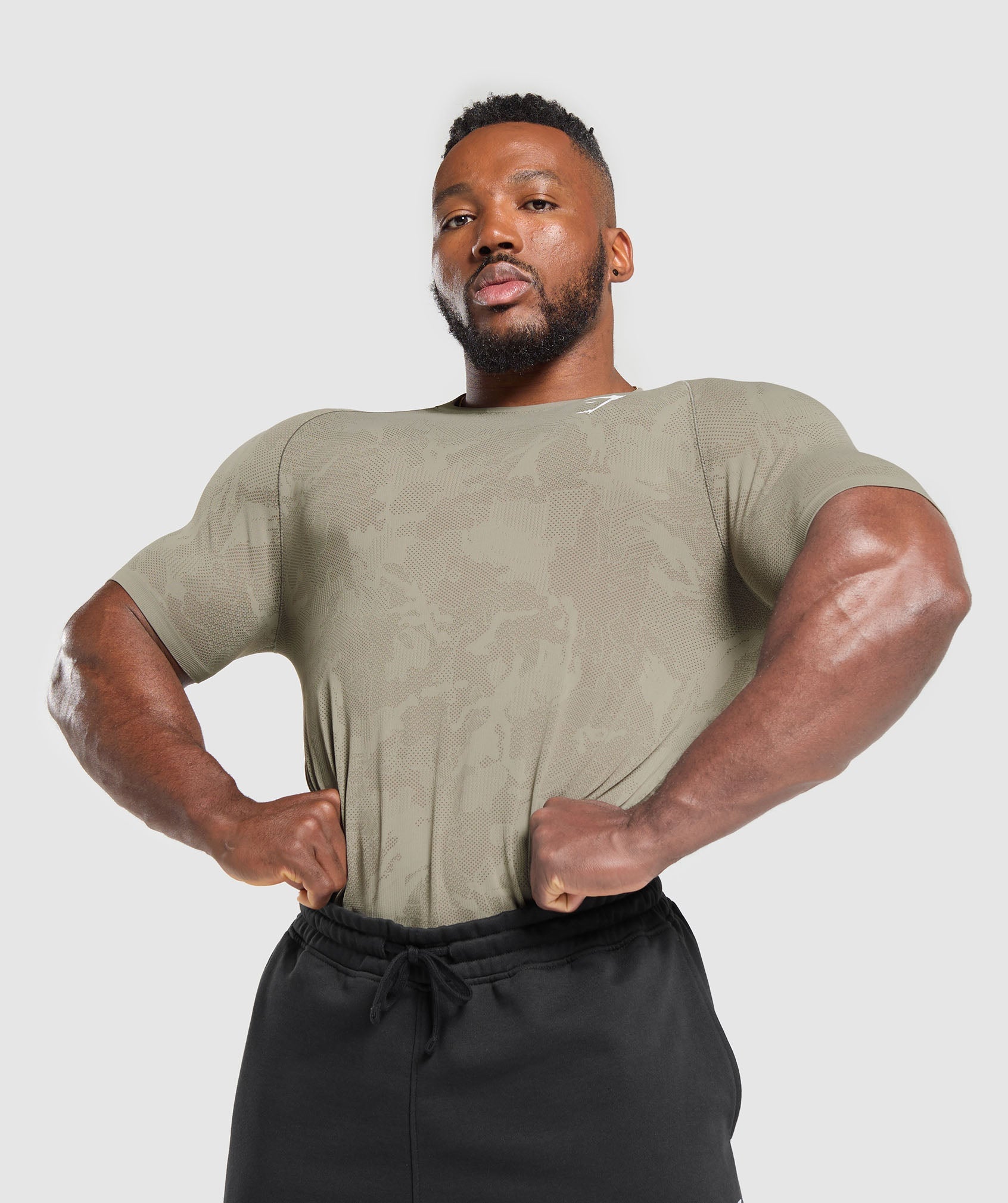 Gymshark Geo Seamless T-Shirt - Linen Brown/Camo Brown