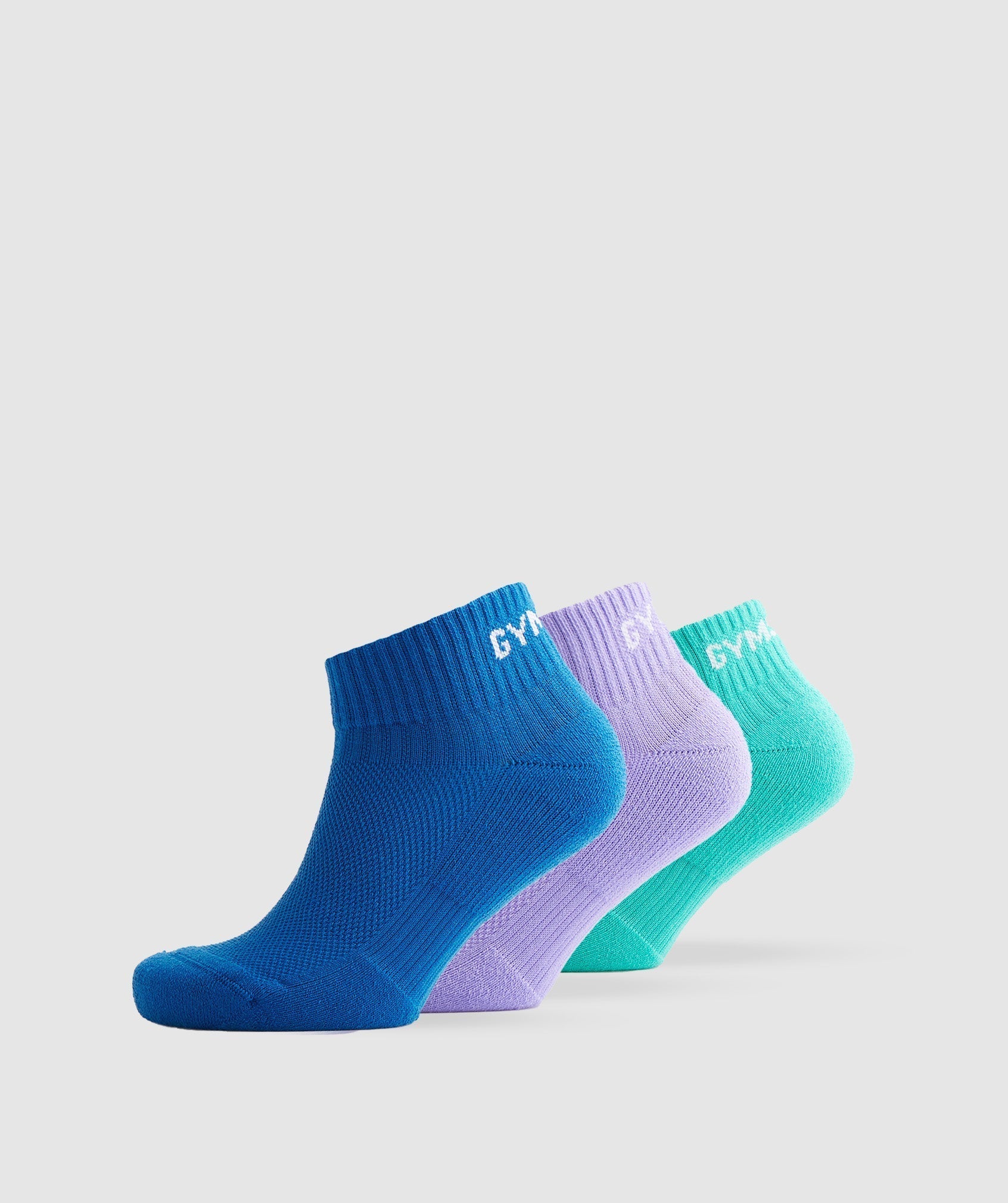 Gymshark Jacquard Quarter Socks 3Pk - Aqua Blue/Digital Violet/Meridian Blue