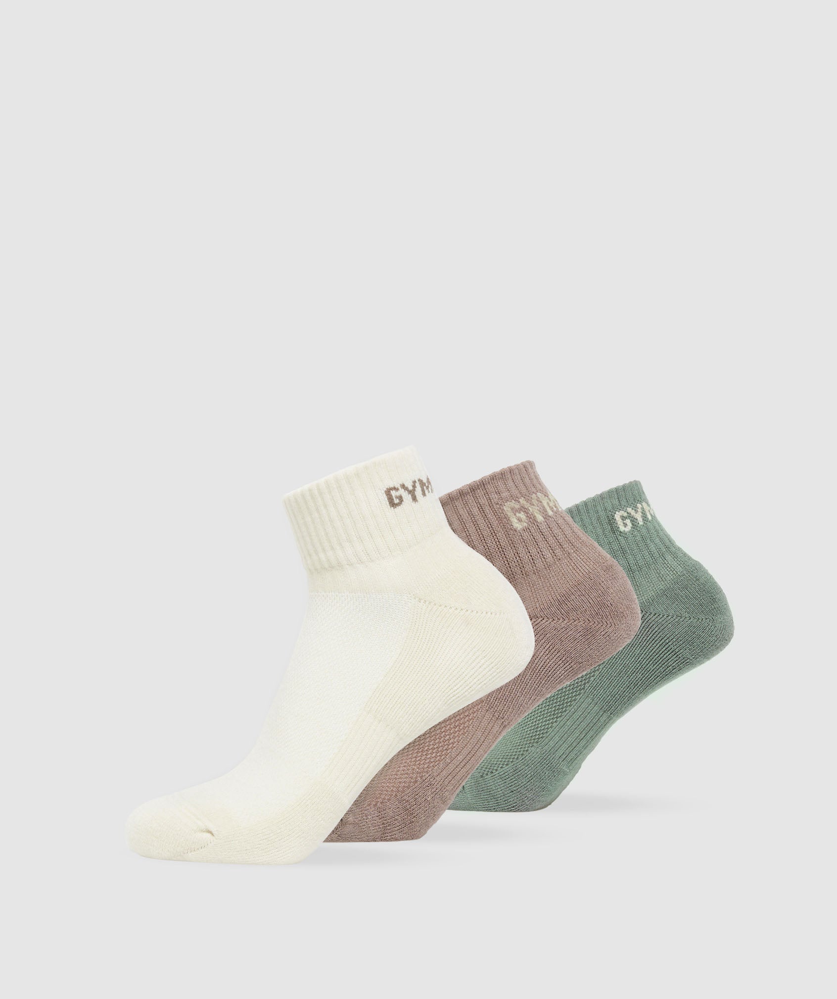 Gymshark GS Jacquard Quarter Socks 3pk - Unit Green/Ecru White/Mocha Mauve