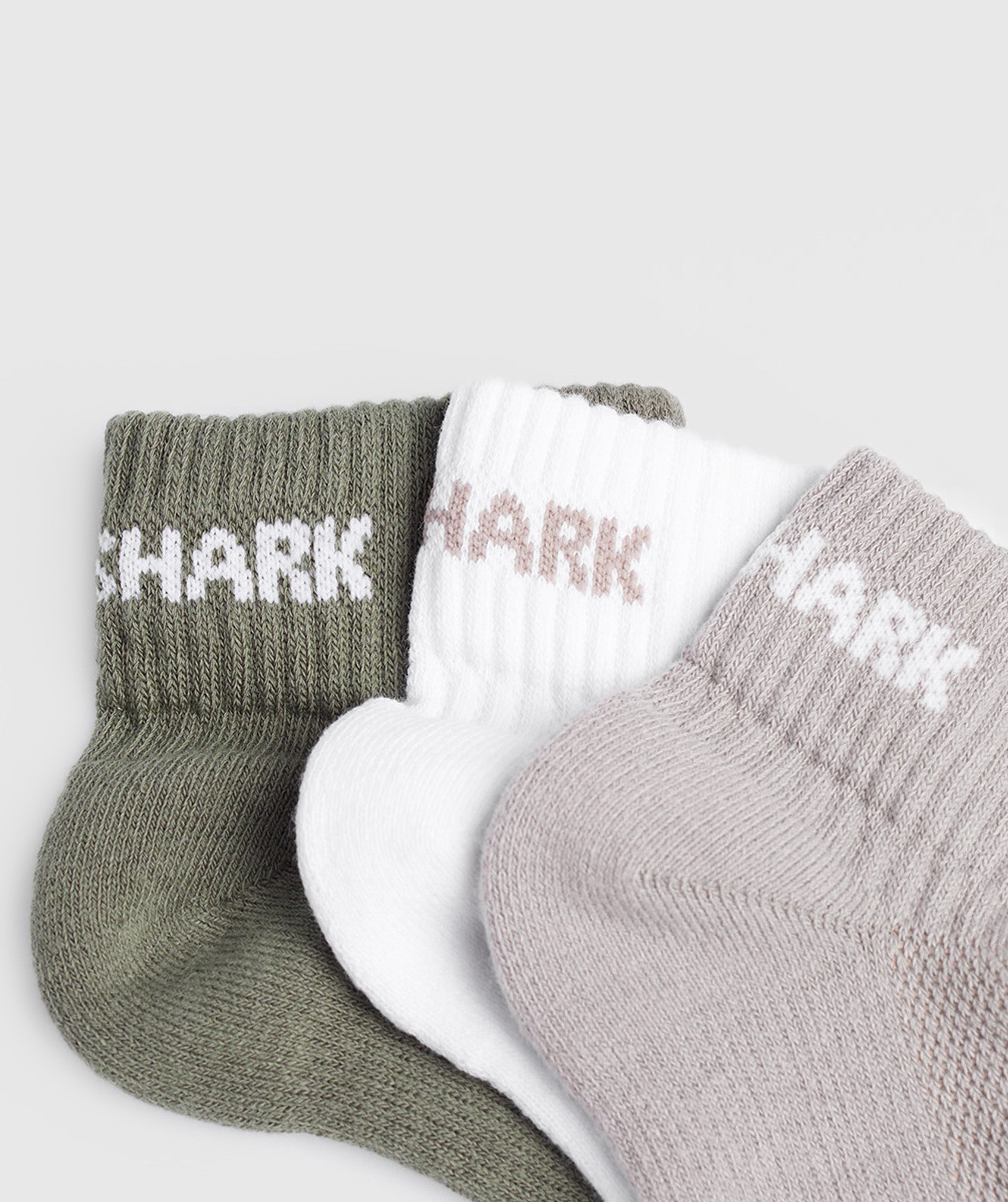 Gymshark Jacquard Quarter Socks 3pk - Olive/White/Modern Blush Pink