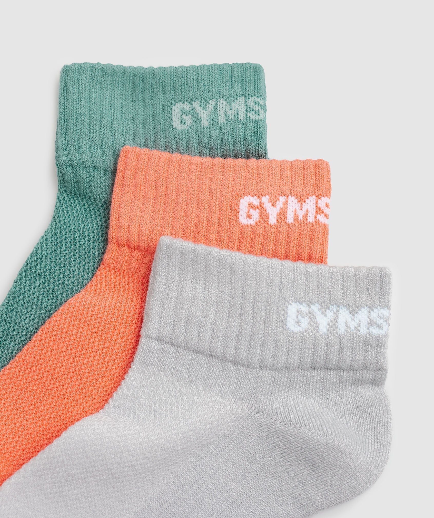 Gymshark Jacquared Quarter Socks 3pk - Light Grey/Orange/Ink Teal