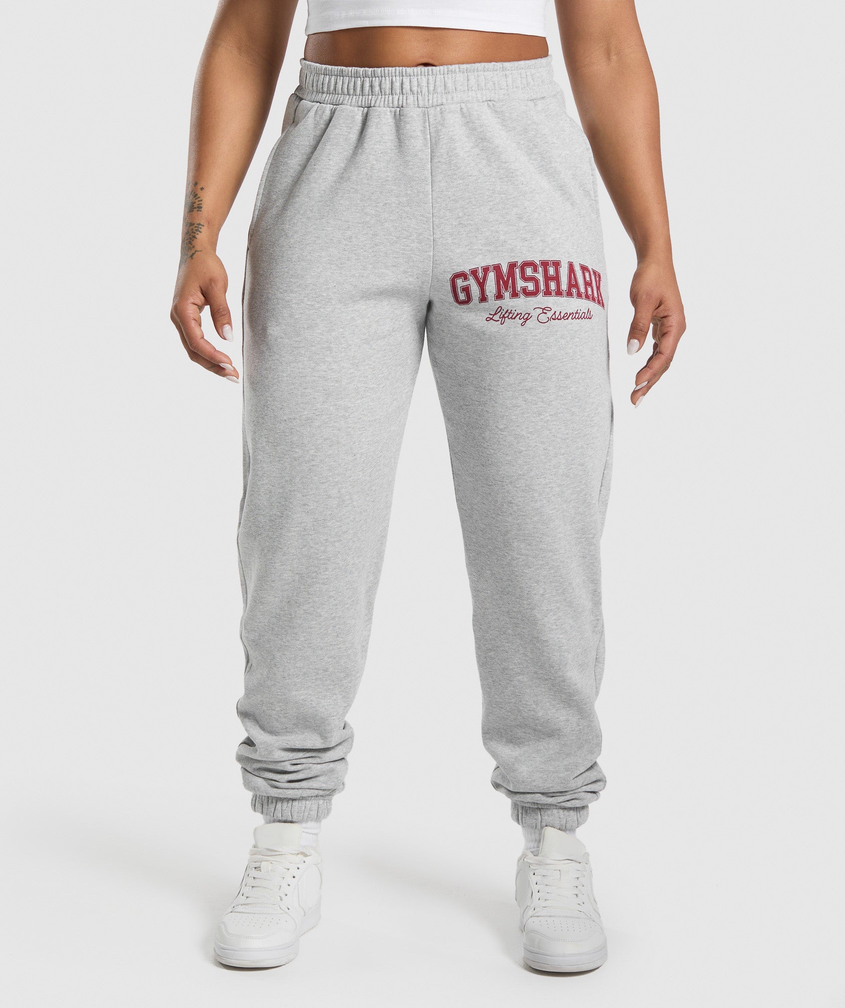 Gymshark Lifting Essentials Graphic Brushed Oversized Joggers - Light Grey Core Marl