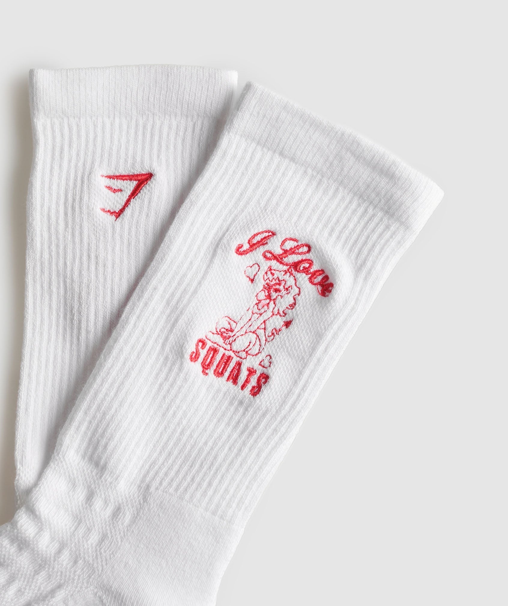 Gymshark Love Squats Graphic Crew Sock Single - White/Jamz Red