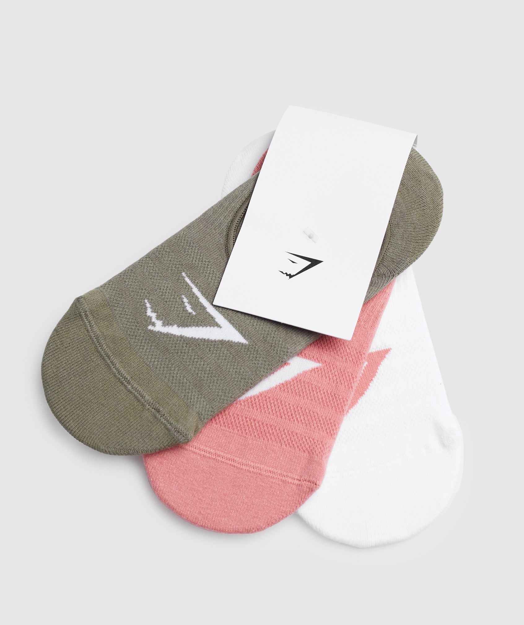Gymshark No Show Socks 3pk - Olive/Terracotta Pink/White