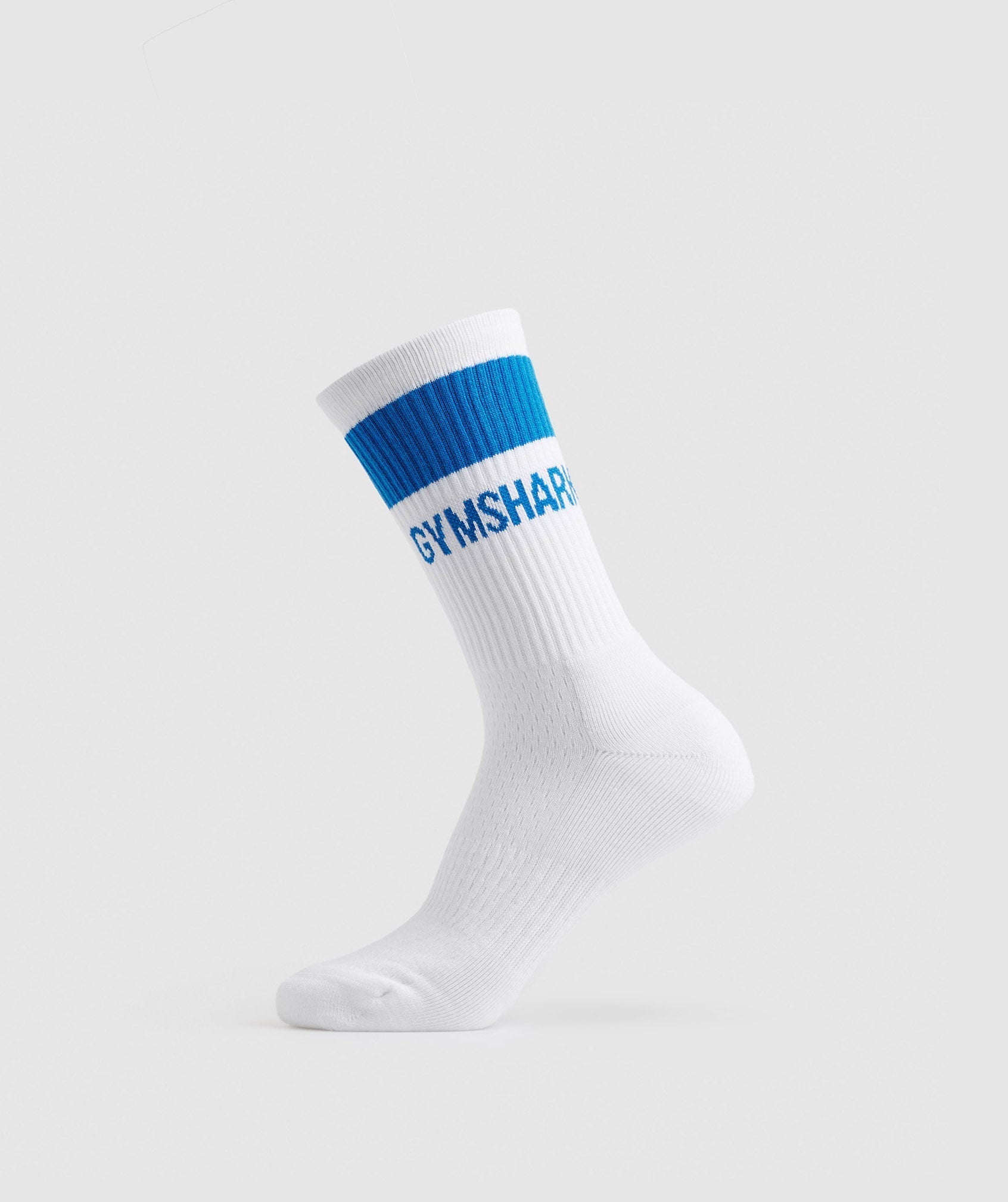 Gymshark Premium Jacquard Single Socks - White/Meridian Blue