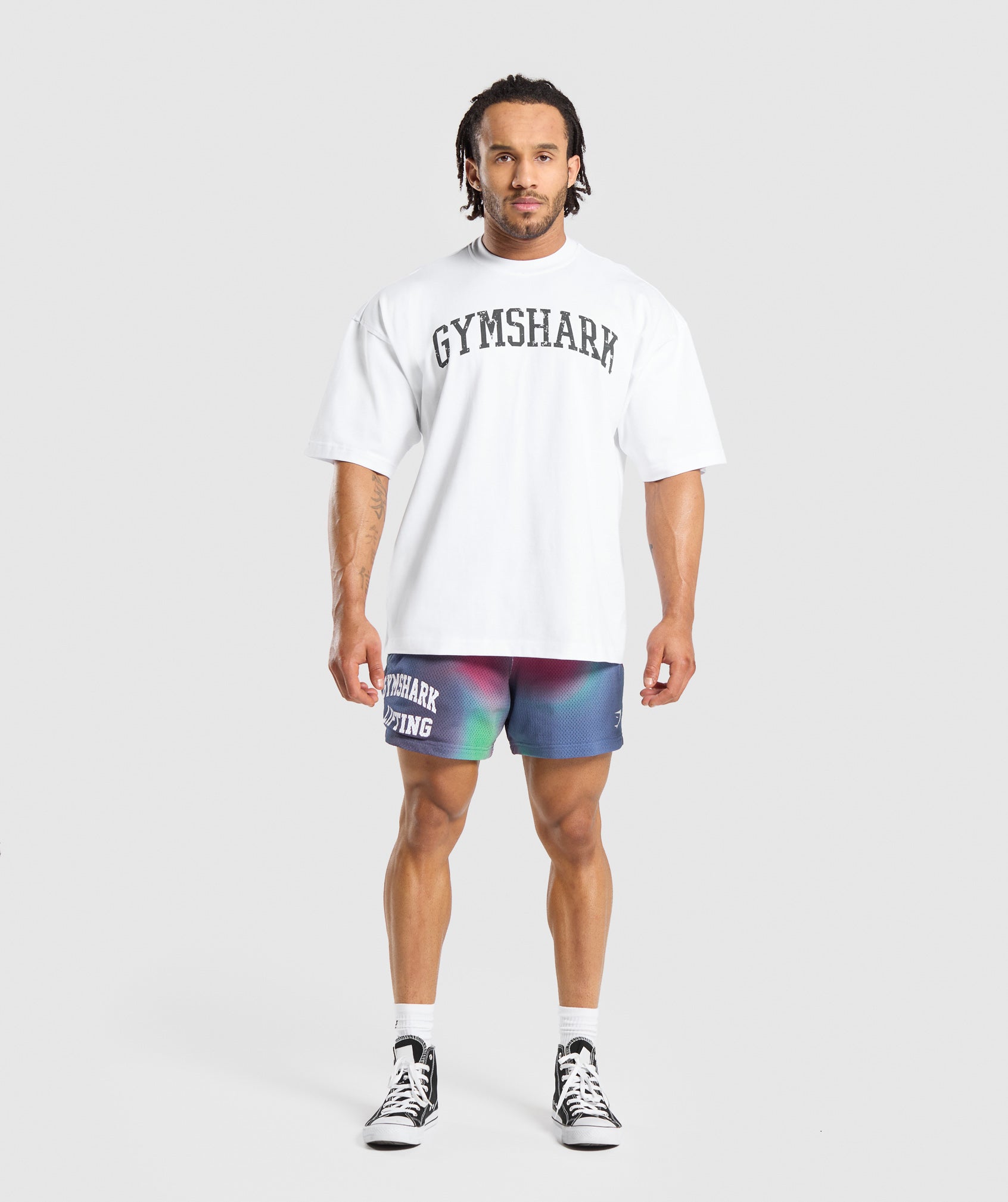 Gymshark Printed Lifting Mesh 5" Shorts - White