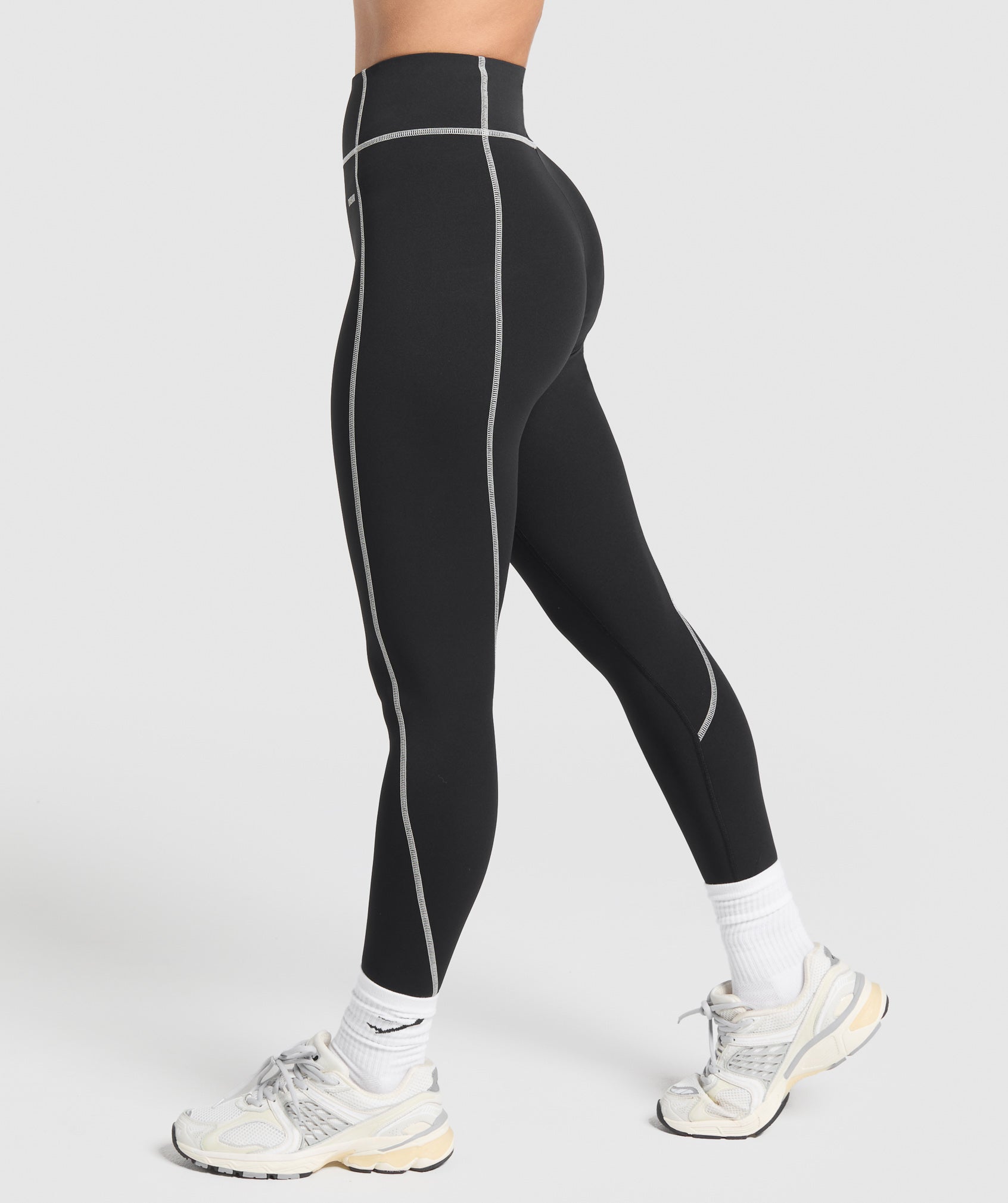 Gymshark Retro Contrast Stitch Leggings - Black/Light Grey