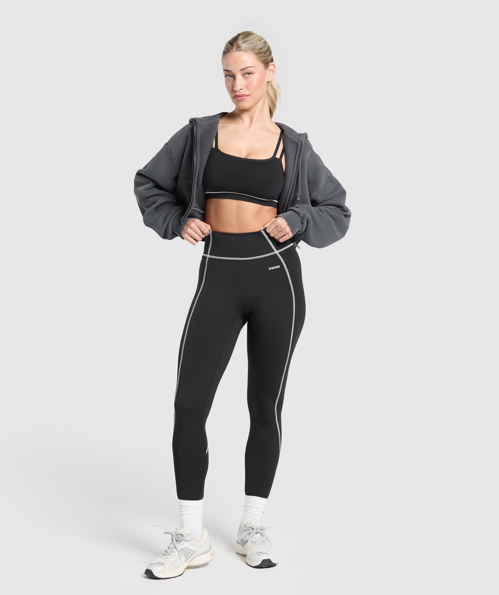 Gymshark Retro Contrast Stitch Leggings - Black/Light Grey