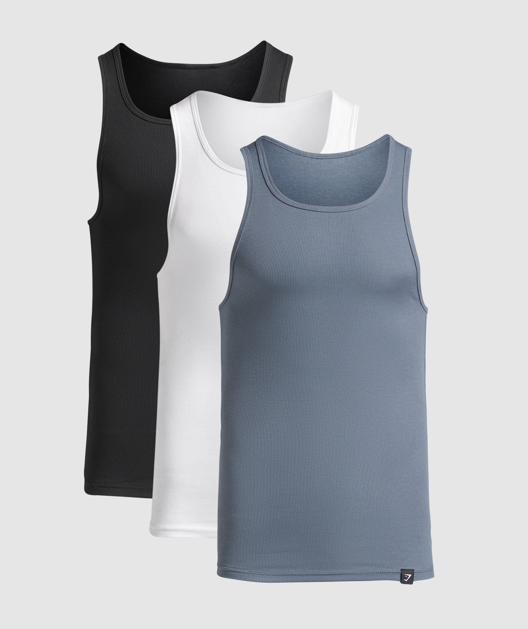 Gymshark Ribbed Tank 3PK - Black/White/Iron Blue