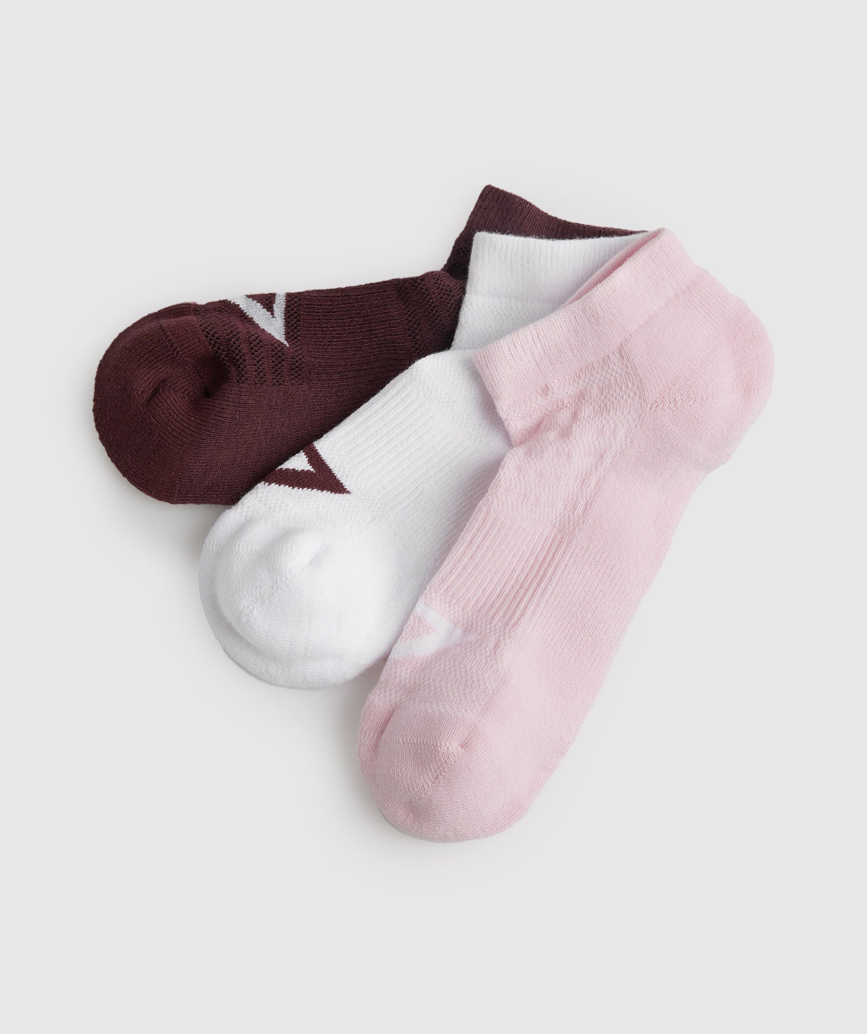 Gymshark Trainer Socks 3pk - Baked Maroon/Sweet Pink/White