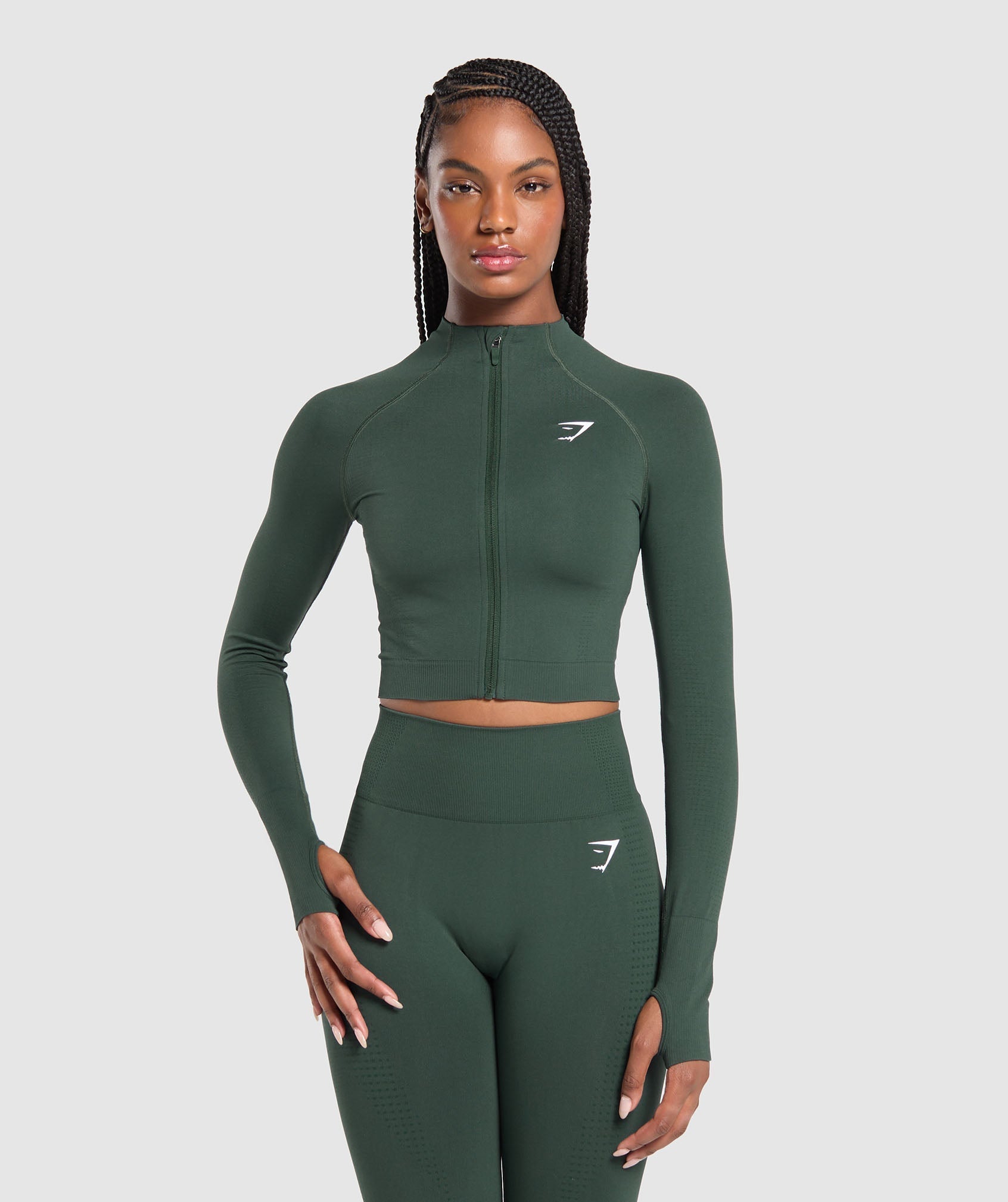 Gymshark Vital Midi Zip Up Jacket - Woodland Green Marl