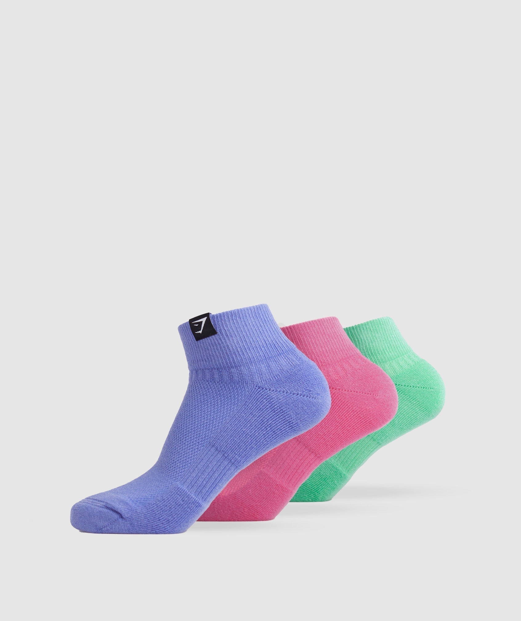 Gymshark Woven Tab Quarter Socks 3pk - Fuchsia/Blue/Grape Blue