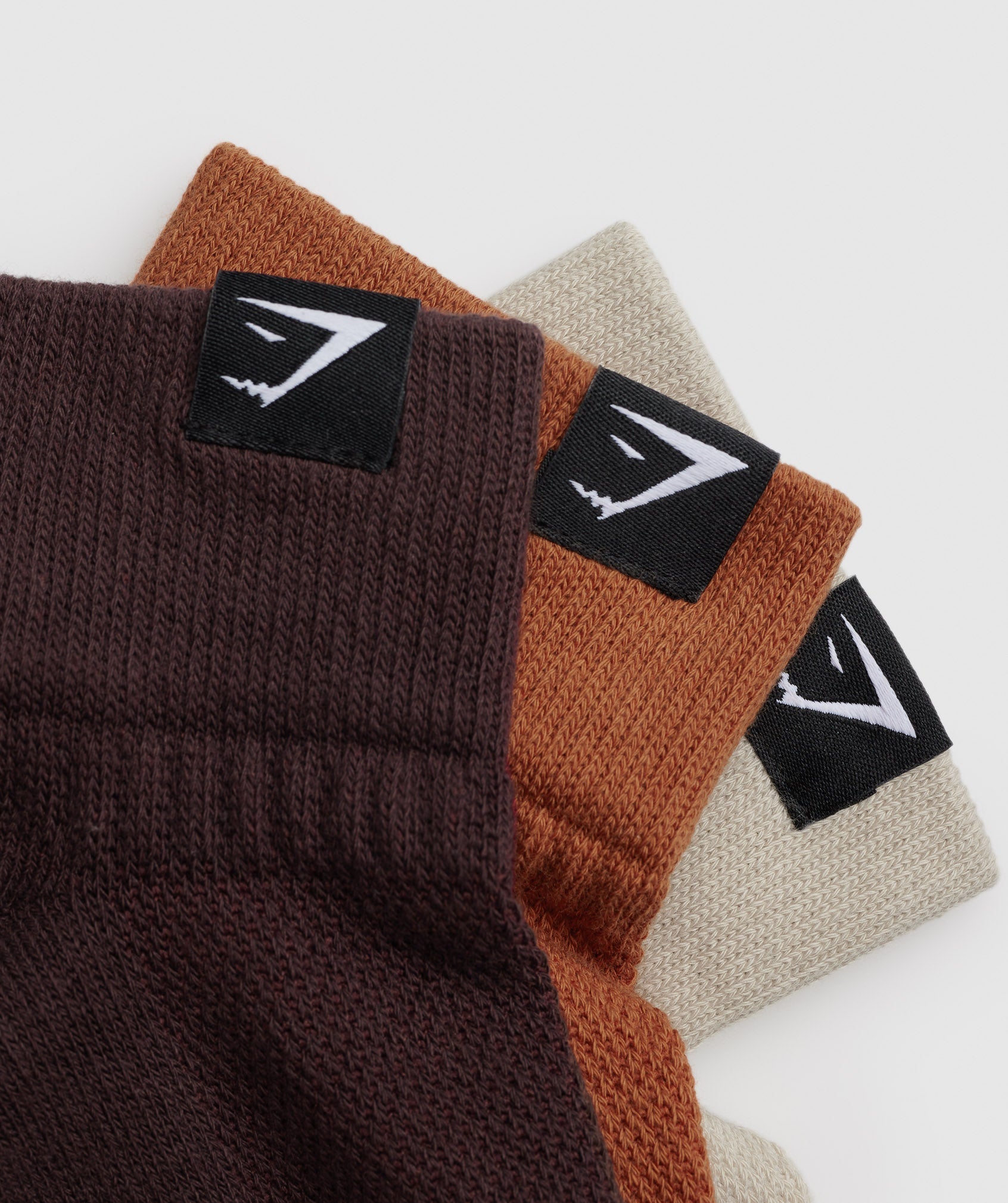Gymshark Woven Tab Quarter Socks 3pk - Washed Stone Brown/Nutmeg Orange/Shadow Brown