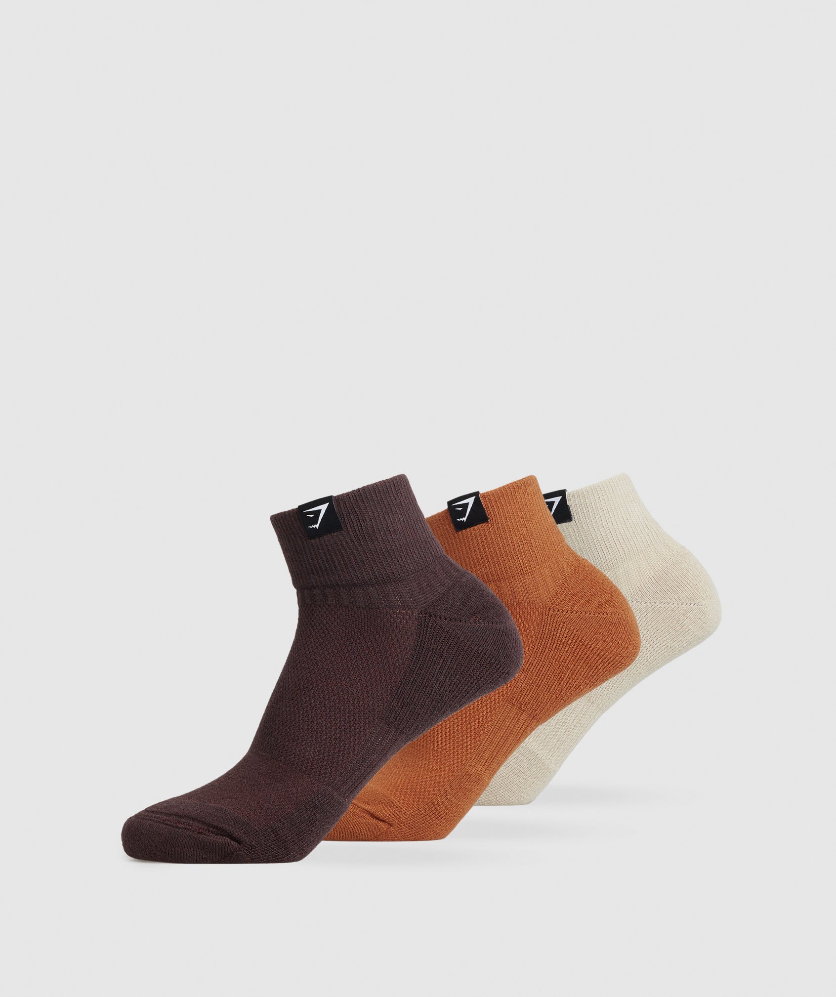 Gymshark Woven Tab Quarter Socks 3pk - Washed Stone Brown/Nutmeg Orange/Shadow Brown