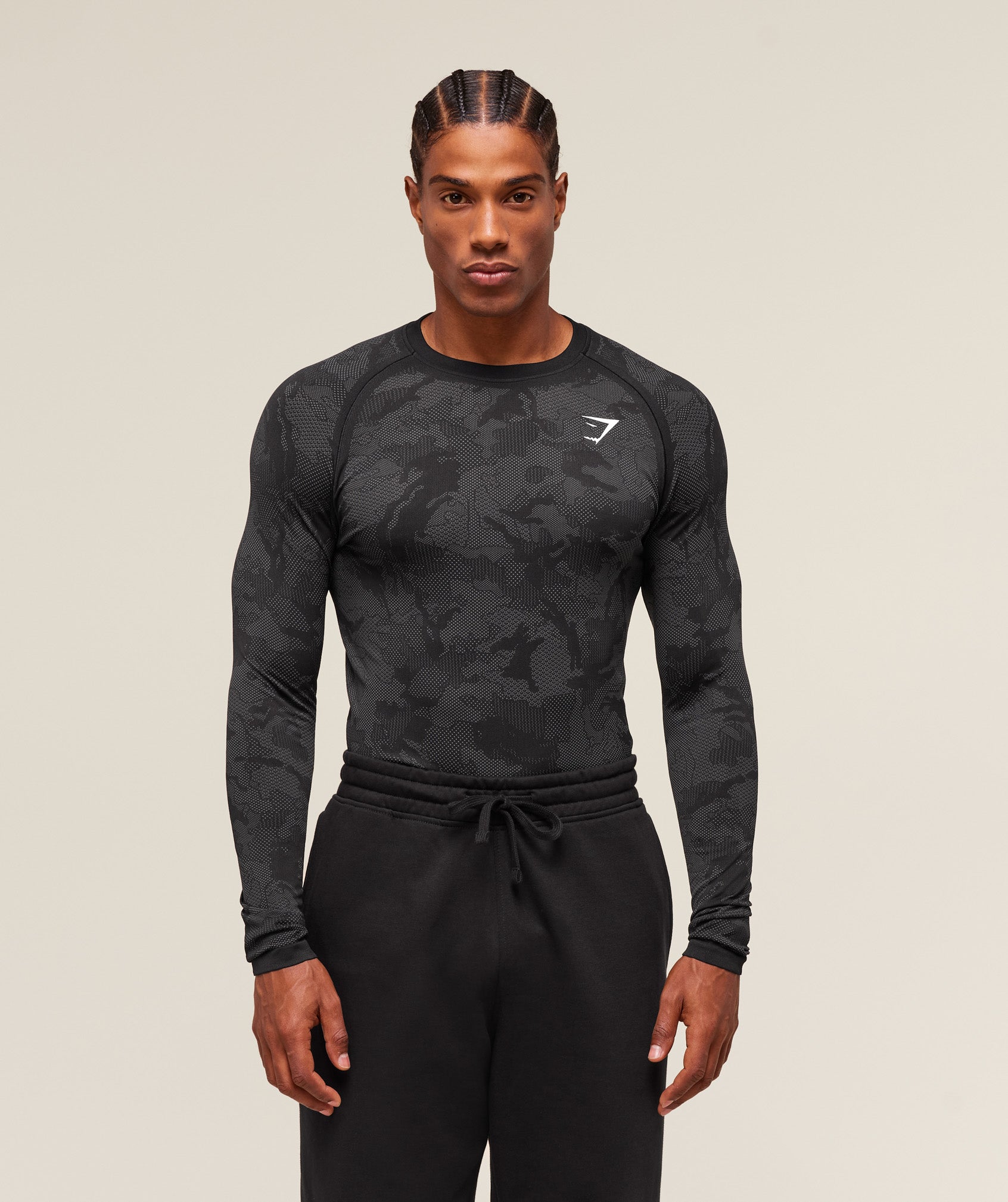 Gymshark Geo Seamless Long Sleeve T-Shirt - Black/Charcoal Grey