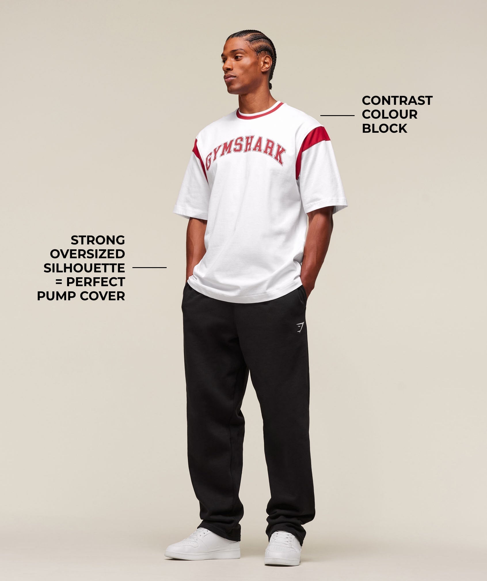 Gymshark GSLC Oversized T-Shirt - White/Conditioning Red