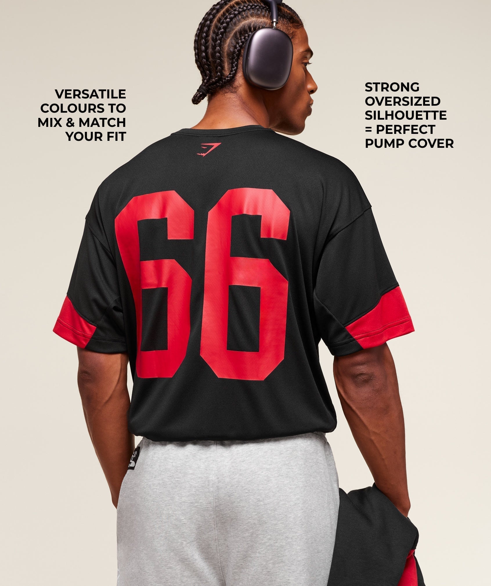 Gymshark Campus Oversized T-Shirt - Black/Conditioning Red