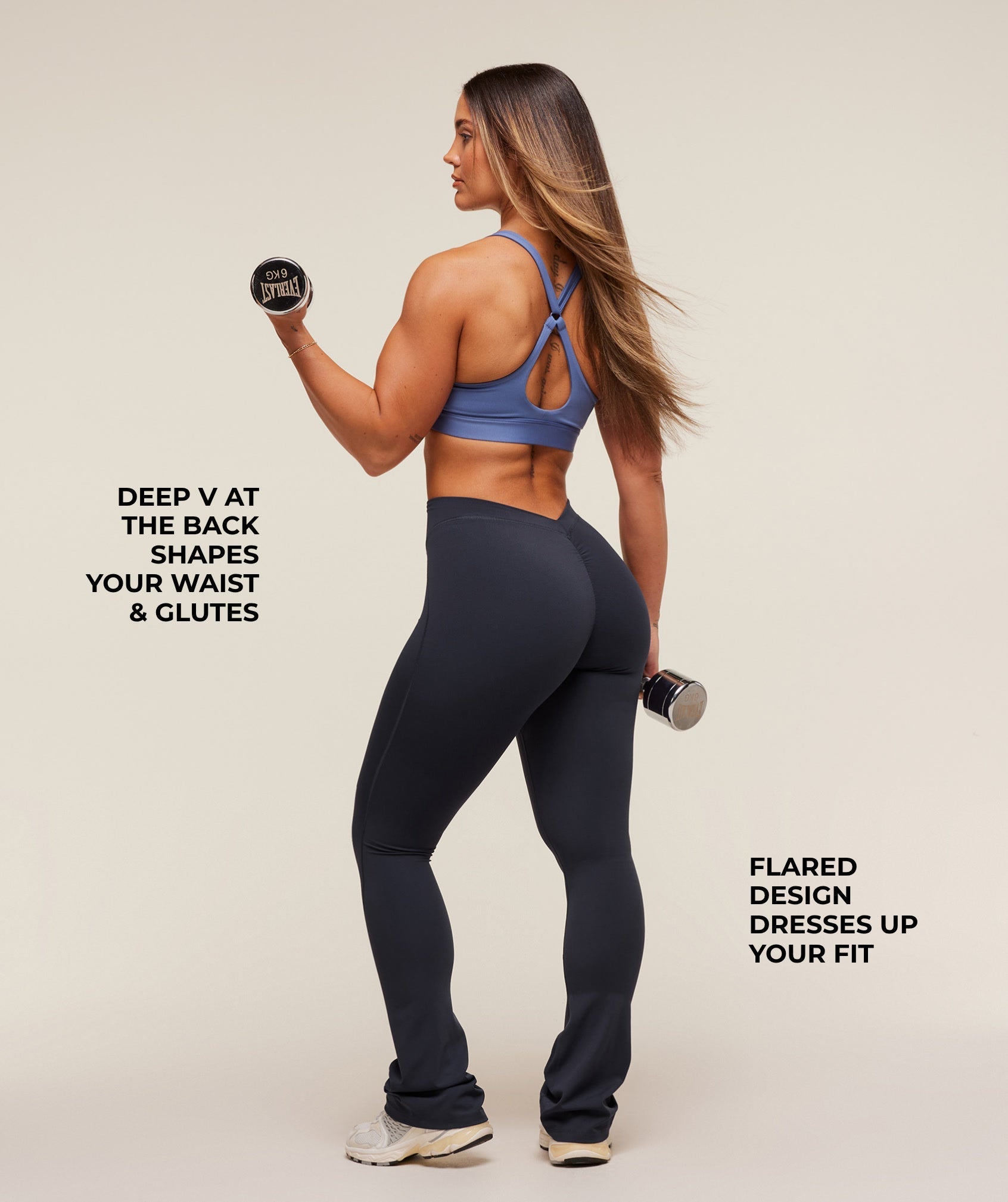 Gymshark Lifting Dipped Waistband Flared Leggings - Heavy Blue