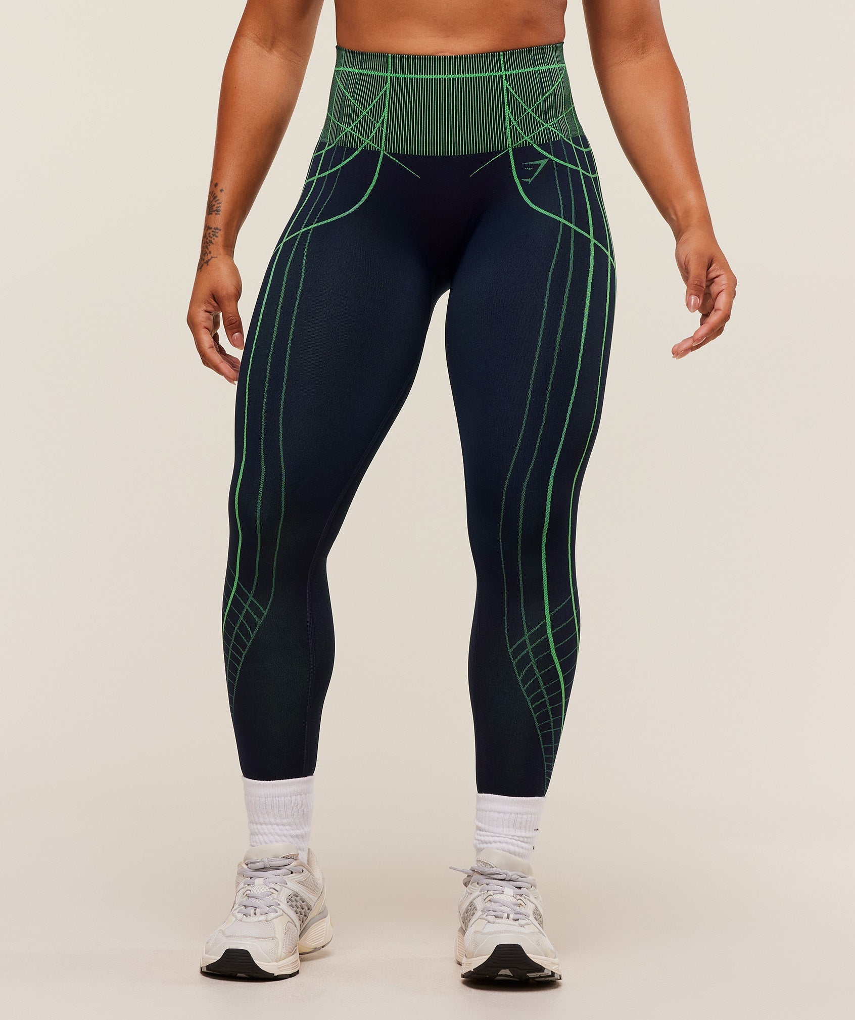 Gymshark Apex Seamless Leggings - Heavy Blue/Active Green